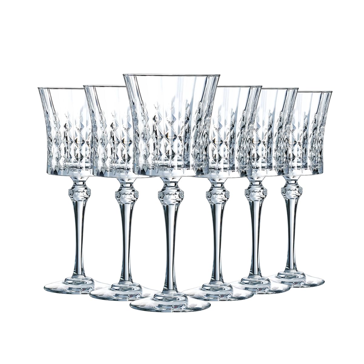 Cristal d'Arques Paris - Collection Lady Diamond - 6 Verres à pied 27 cl - Brillance, Transparence et Haute Résistance - Fabriqués en France - Emballage renforcé, adapté à la vente en ligne