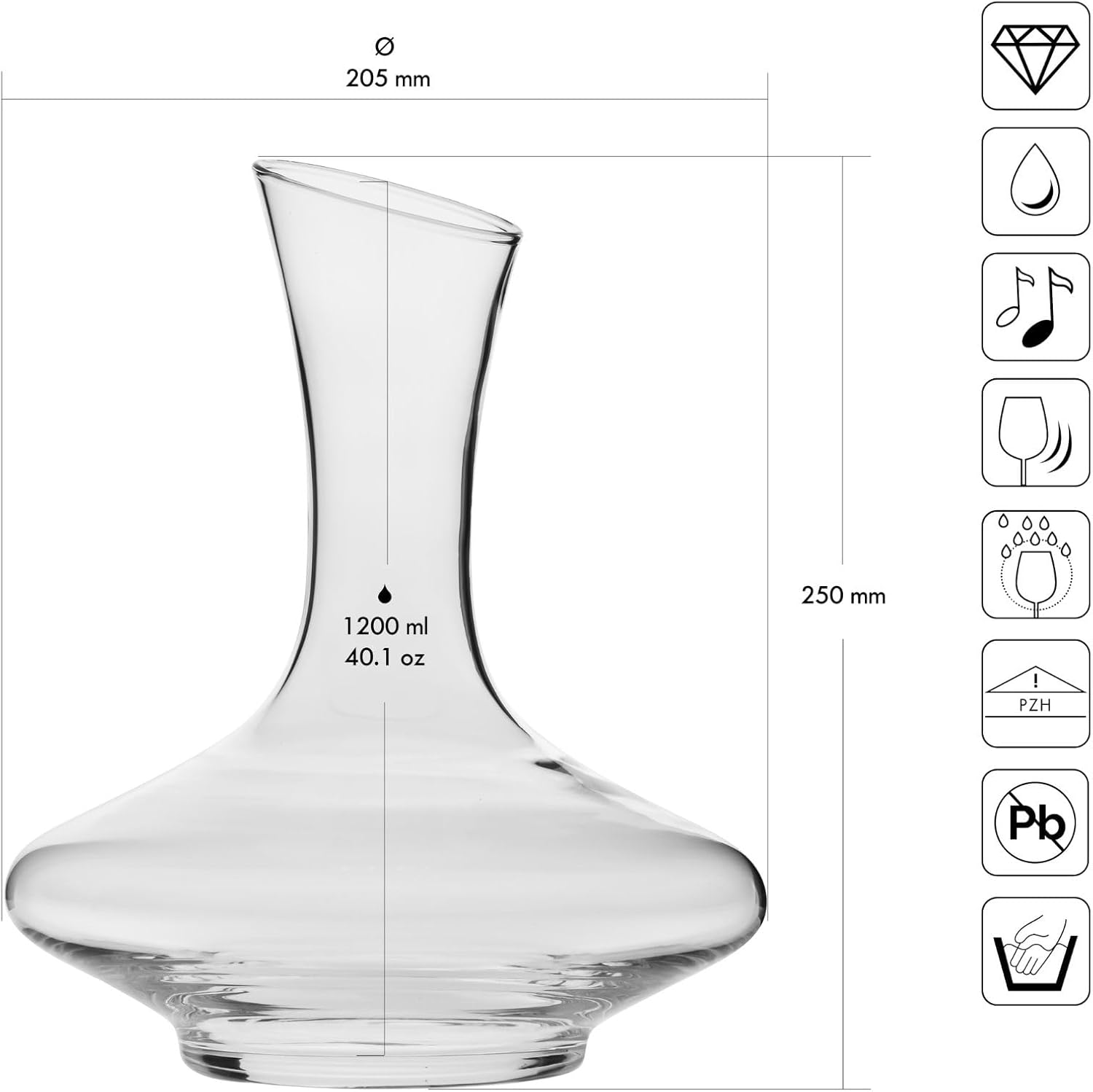 Carafe à vin | 1200 ml | Grande | Fait à la main | Parfait pour la maison, les restaurants, les fêtes et les événements | Verre cristallin | Sans plomb