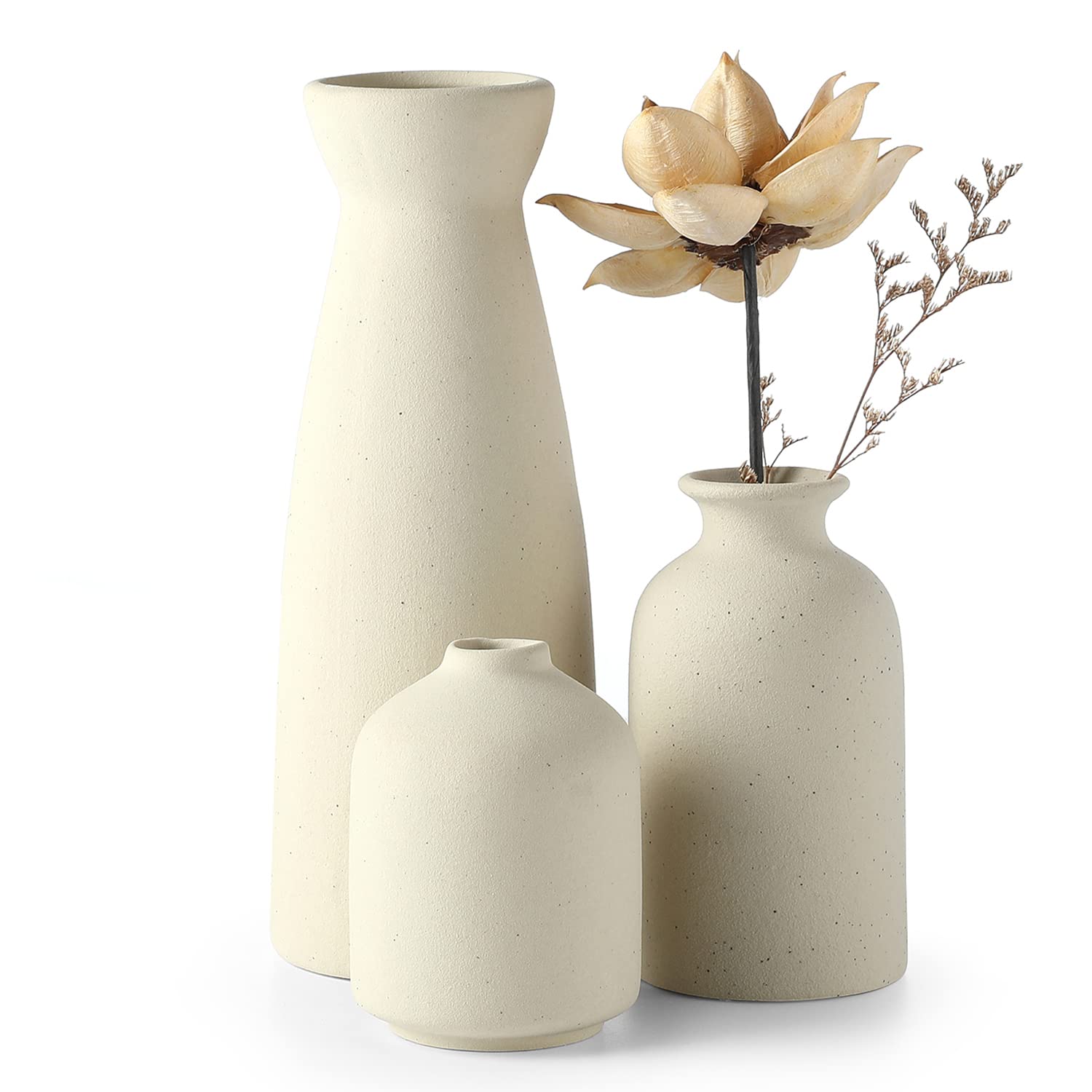 CEMABT Ceramic Vase Set - 3 Small Vase for Decoration for Wedding Table Party Living Office Bedroom Minimalist Bohemian Decoration (Noir)