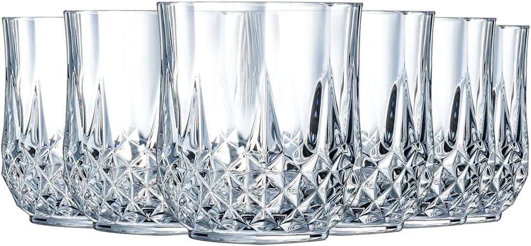 Cristal d'Arques Paris - Collection Longchamp - 6 Verres à vin 17 cl en Kwarx - Brillance, Transparence et Haute Résistance - Moulures Iconiques - Fabriqués en France