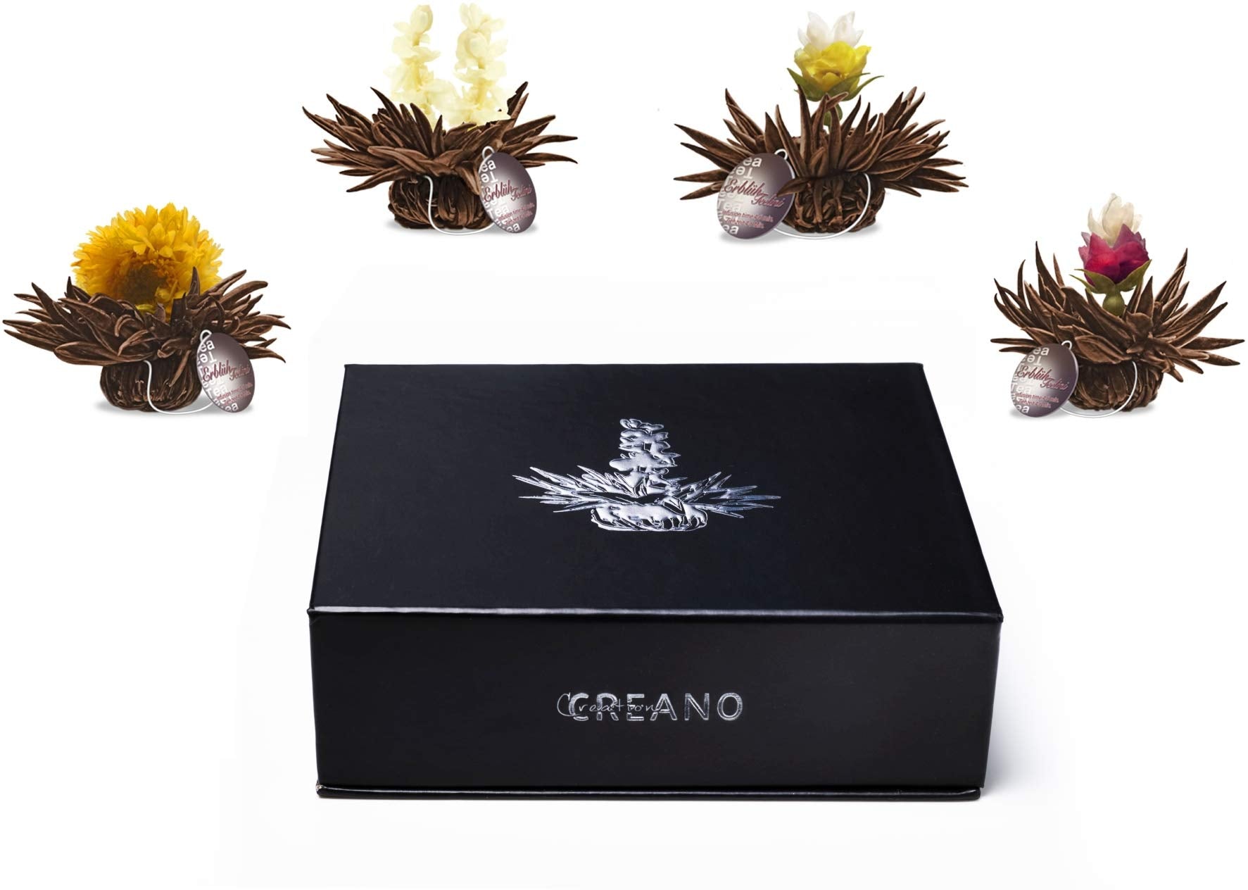 Creano Coffret Cadeau avec Fleurs de Thé dans Une Boîte Magnétique - Thé Blanc, Noir, Vert - 6 Fleurs de Thé avec 6 Sortes différentes