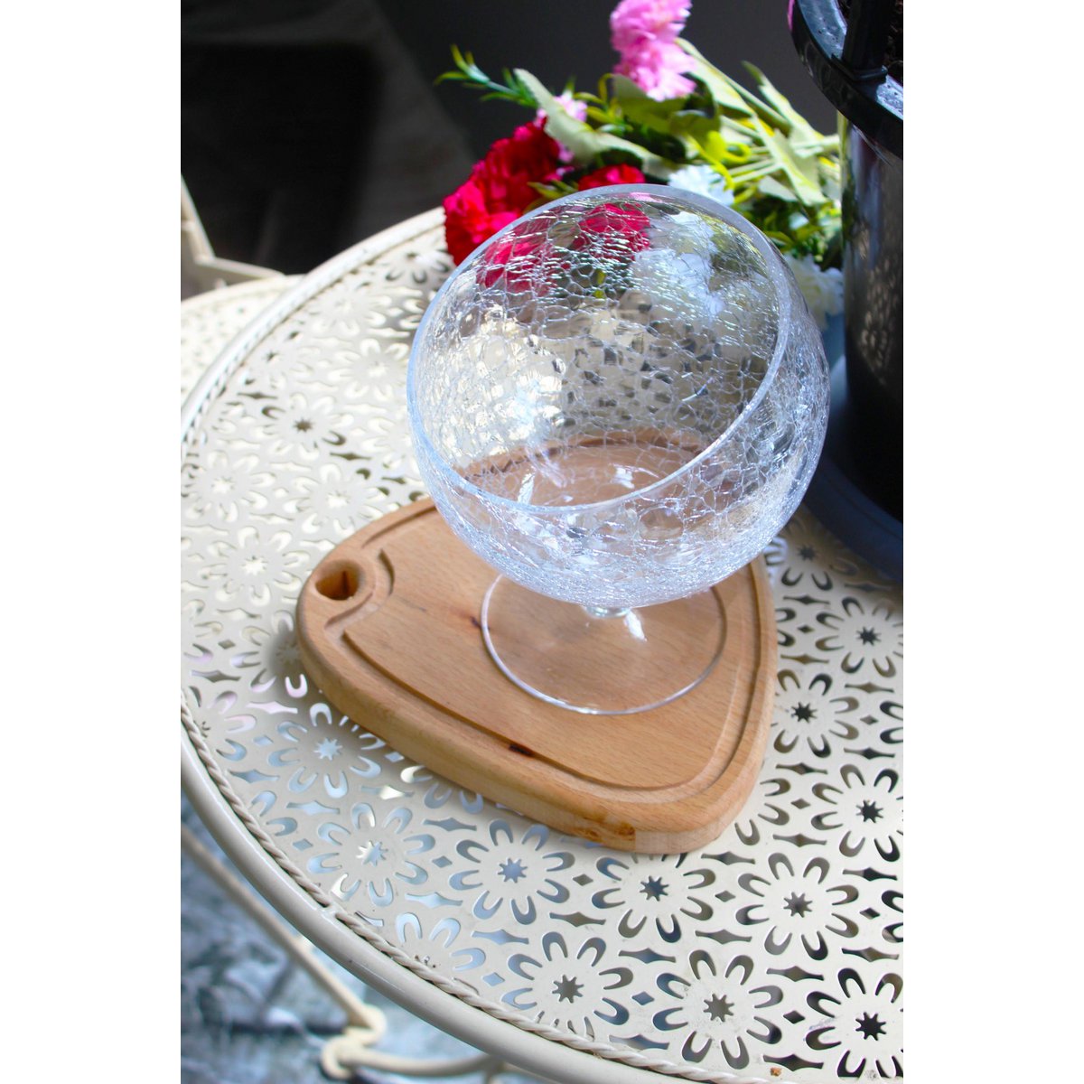 Coupe sur pied en verre effet craquelé 19x19x21cm