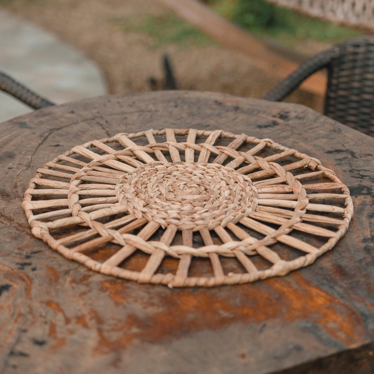 Set de table (Ensemble de 2, 4 ou 6) CARUBAN | Set de table Boho rond de 38 cm en jacinthe d'eau