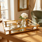 Plateau miroir rectangulaire doré 42x27x5cm