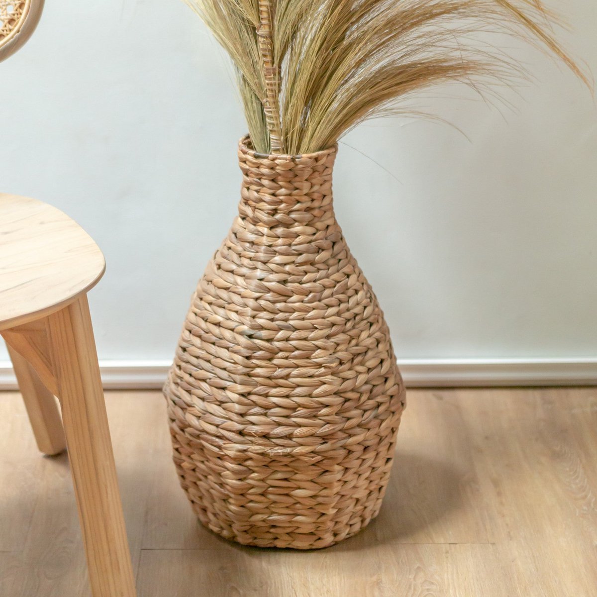 Vase Boho tressé DAYANA naturel en Jacinthe d'Eau