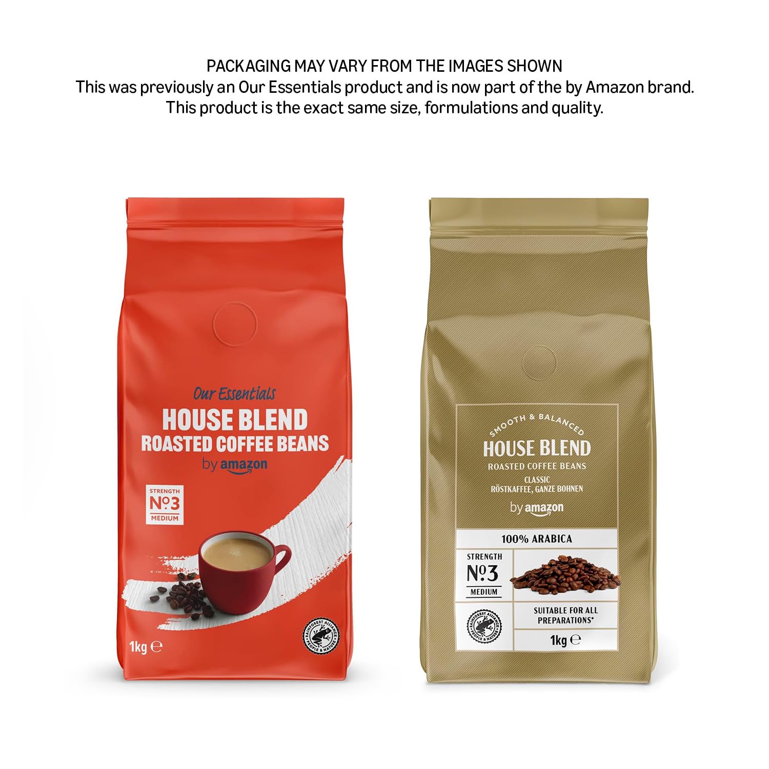by Amazon House Blend Grains de café , torréfaction moyennement poussée, 100% Arabica, 1 kg, lot de 1, Certifiés Rainforest Alliance