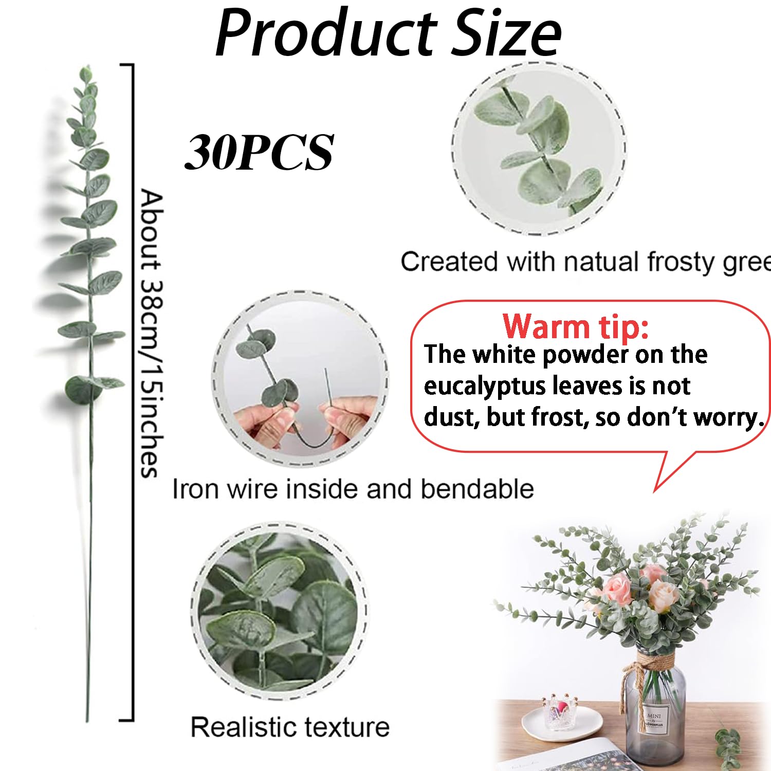 30Pcs Branches D'eucalyptus Artificielle Simulation, Eucalyptus Plante Feuille Artificielle,Eucalyptus Artificiel pour la Mariage Deco Salle de Bain Chambre à Coucher Décoration