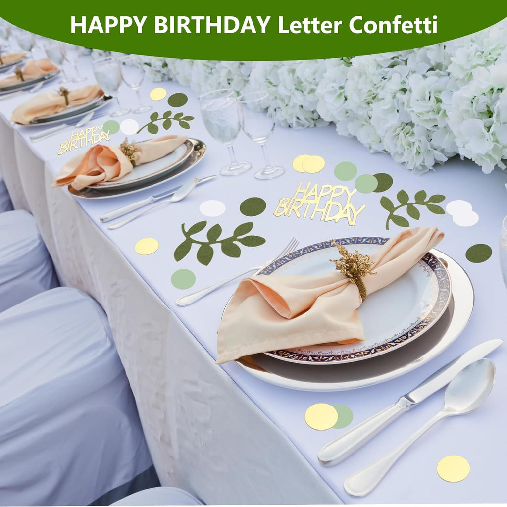 200 Confettis Anniversaire Verts et Dorés, Confetti de Table Happy Birthday, Sauge Dispersée, Decoration Fete pour Femme Homme Fille Garçon 1 18 30 40 50 Ans