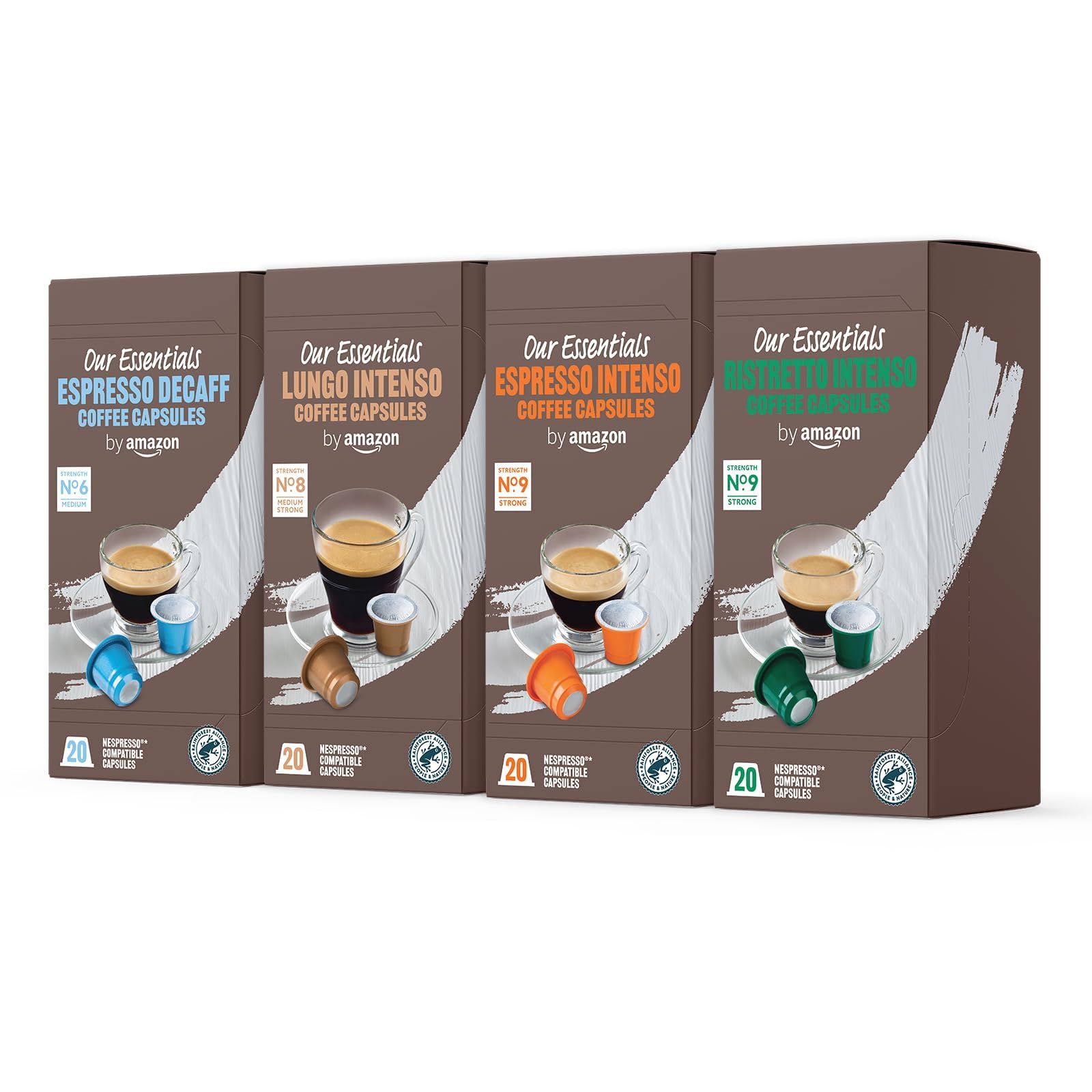by Amazon Assortiment Standard de capsules de café compatibles Nespresso, Torréfaction Moyenne, 80 pièces, 4 lot de 20 - Certifié Rainforest Alliance