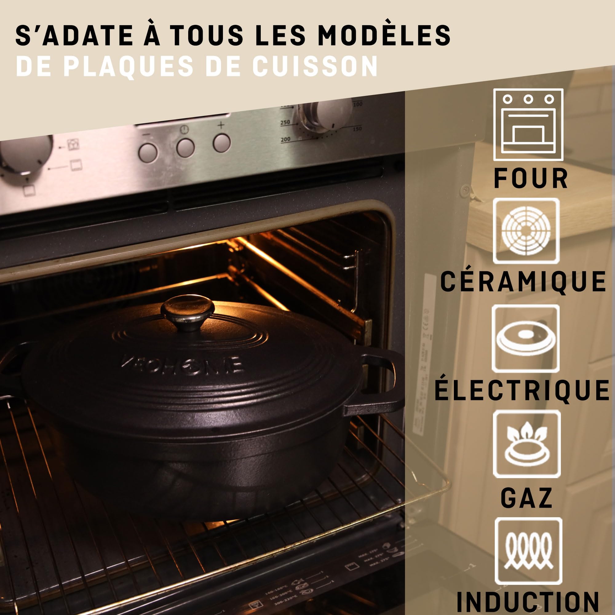 Cocotte Fonte Émaillée VeoHome Rouge 6L Ø28cm, Faitout Ultra Résistant,Marmite Compatible Induction/Gaz/Four, Cuisson Homogène, Saveurs Authentiques, Couvercle Relief