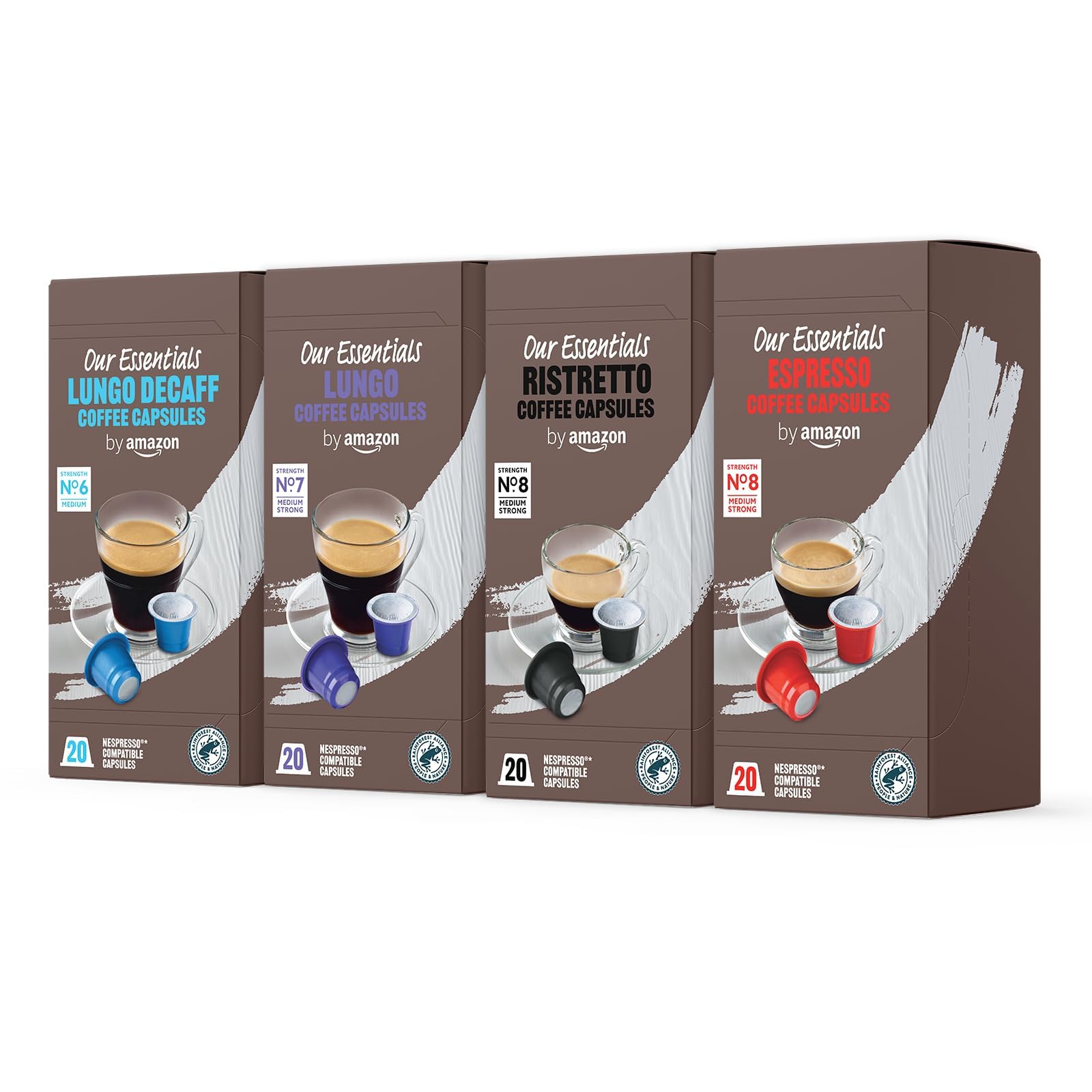 by Amazon Assortiment Standard de capsules de café compatibles Nespresso, Torréfaction Moyenne, 80 pièces, 4 lot de 20 - Certifié Rainforest Alliance