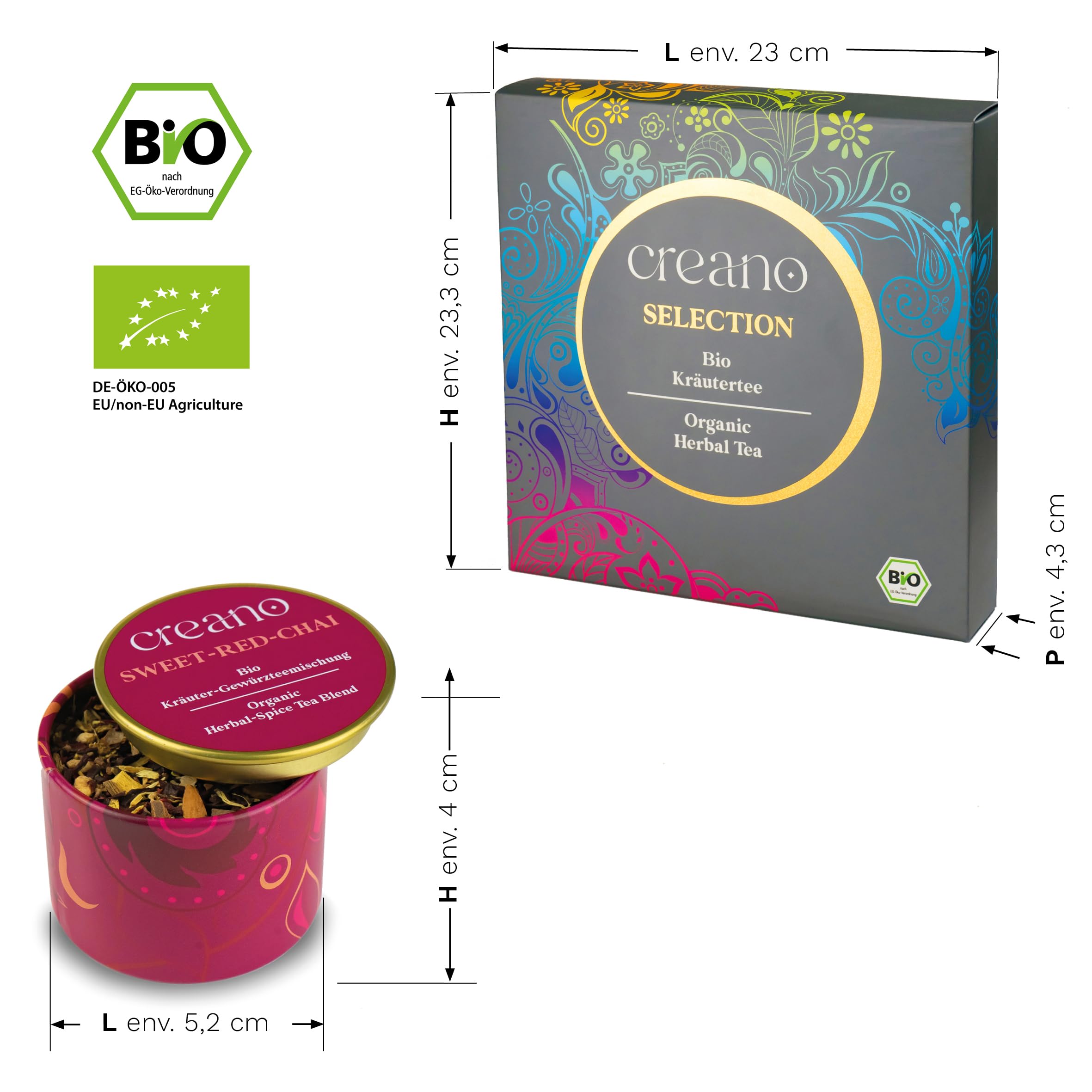 Creano Infusion aux fruits bio - Coffret cadeau - 27 sachets de thé bio en 9 variétés magnifiques - 54g*