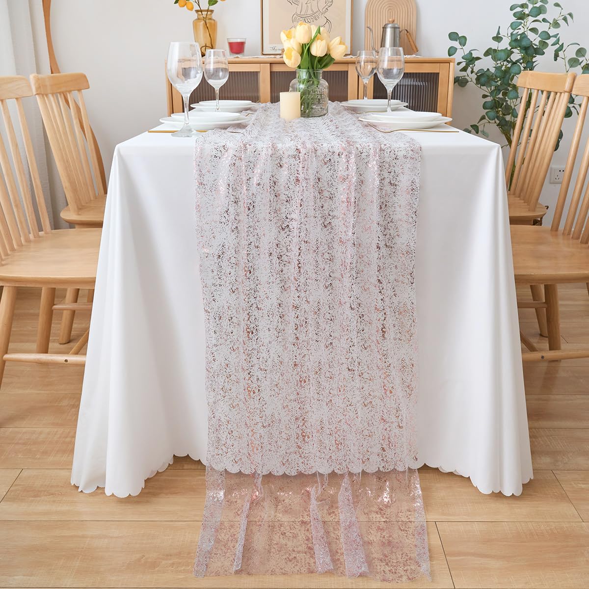 Chemin de table en mousseline de soie - Vert sauge - Décoration de table bohème - 70 cm x 3 m