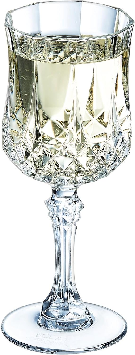 Cristal d'Arques Paris - Collection Longchamp - 6 Verres à vin 17 cl en Kwarx - Brillance, Transparence et Haute Résistance - Moulures Iconiques - Fabriqués en France