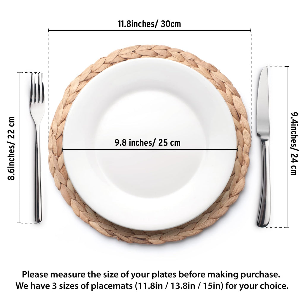 1.1.1. YANGQIHOME Set de Table Rond (Lot de 6) - Dessous de Plats en Jacinthe d'eau Naturelle et Paille Tressée pour Table de Salle à Manger (30 cm)