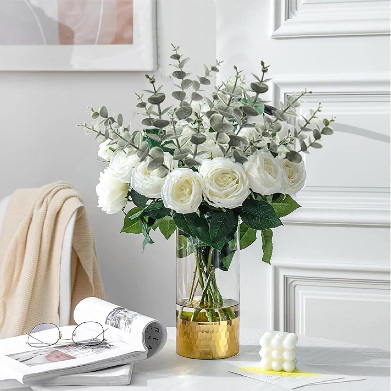 30Pcs Branches D'eucalyptus Artificielle Simulation, Eucalyptus Plante Feuille Artificielle,Eucalyptus Artificiel pour la Mariage Deco Salle de Bain Chambre à Coucher Décoration