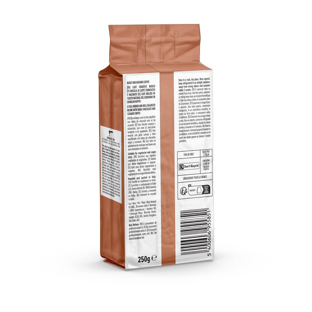 by Amazon Café moulu Espresso Crema, Torréfaction Moyenne, 250g, Lot de 4 - Certifié Rainforest Alliance