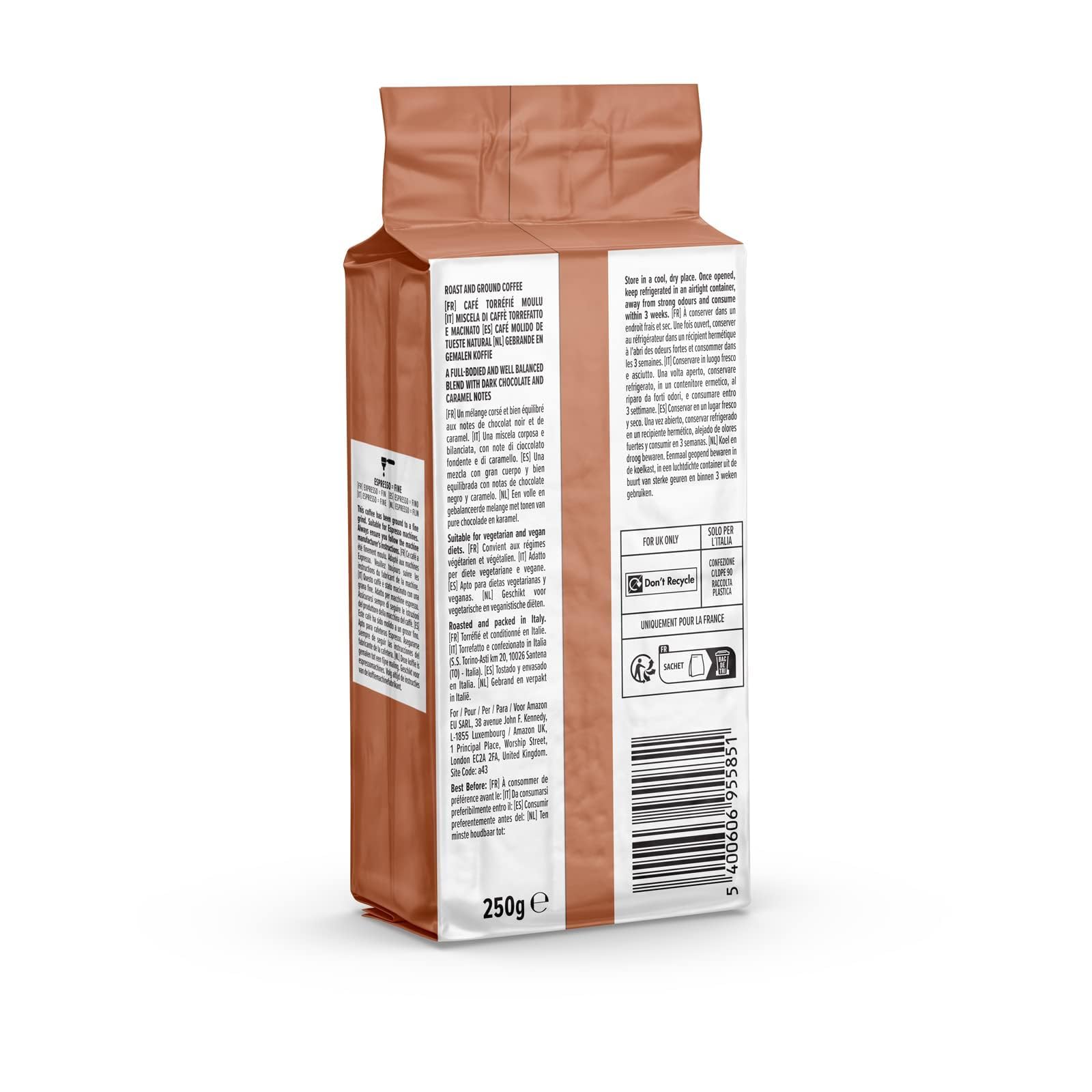 by Amazon Café moulu Espresso Crema, Torréfaction Moyenne, 250g, Lot de 4 - Certifié Rainforest Alliance