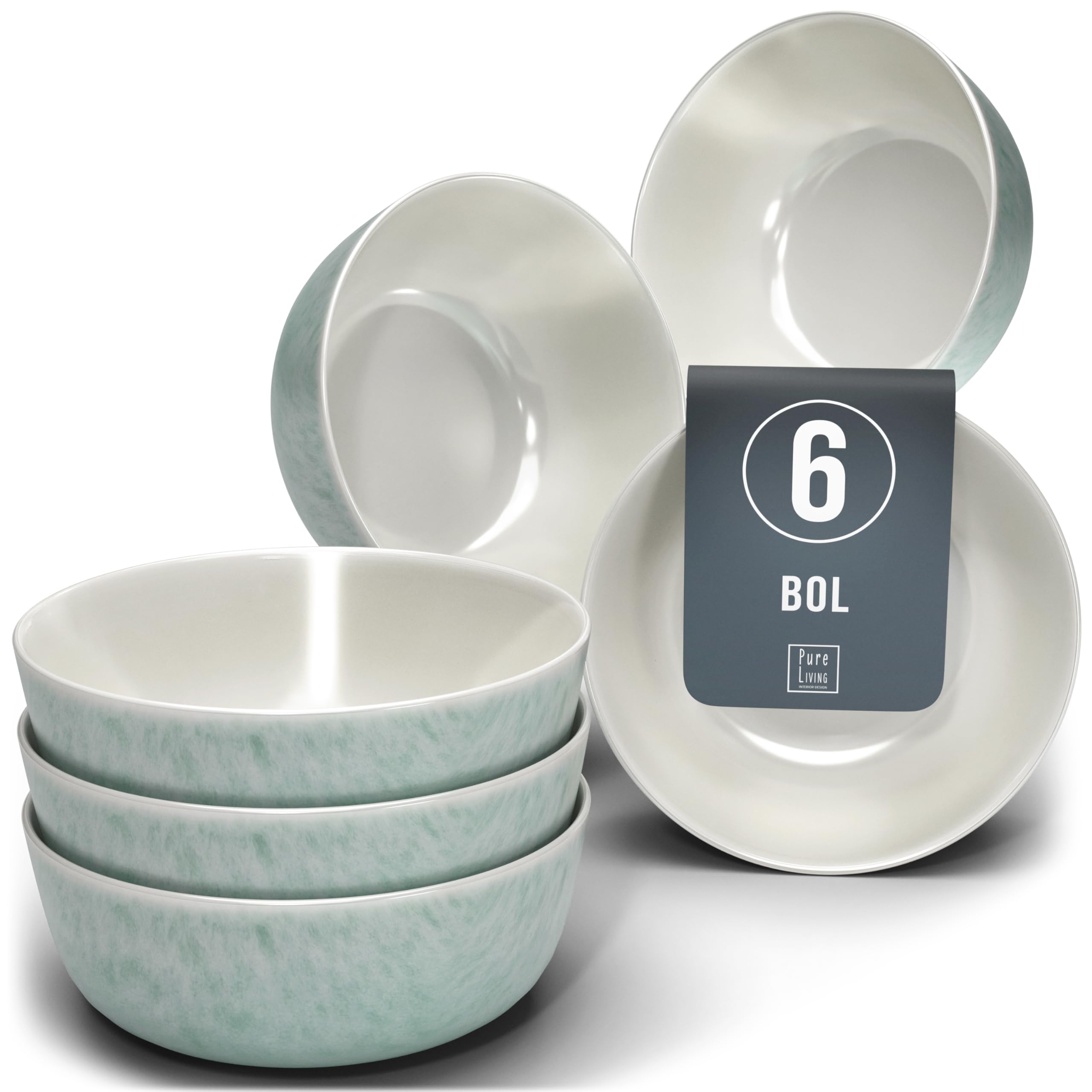 1.1.1.1. Ensemble de Vaisselle Rustique en Grès - Assiettes de Table Modernes Lavables au Lave-Vaisselle - Set de Vaisselle 6 Personnes Élégant en Bleu Fumé - Pure Living pour 6, Assiettes de Dîner