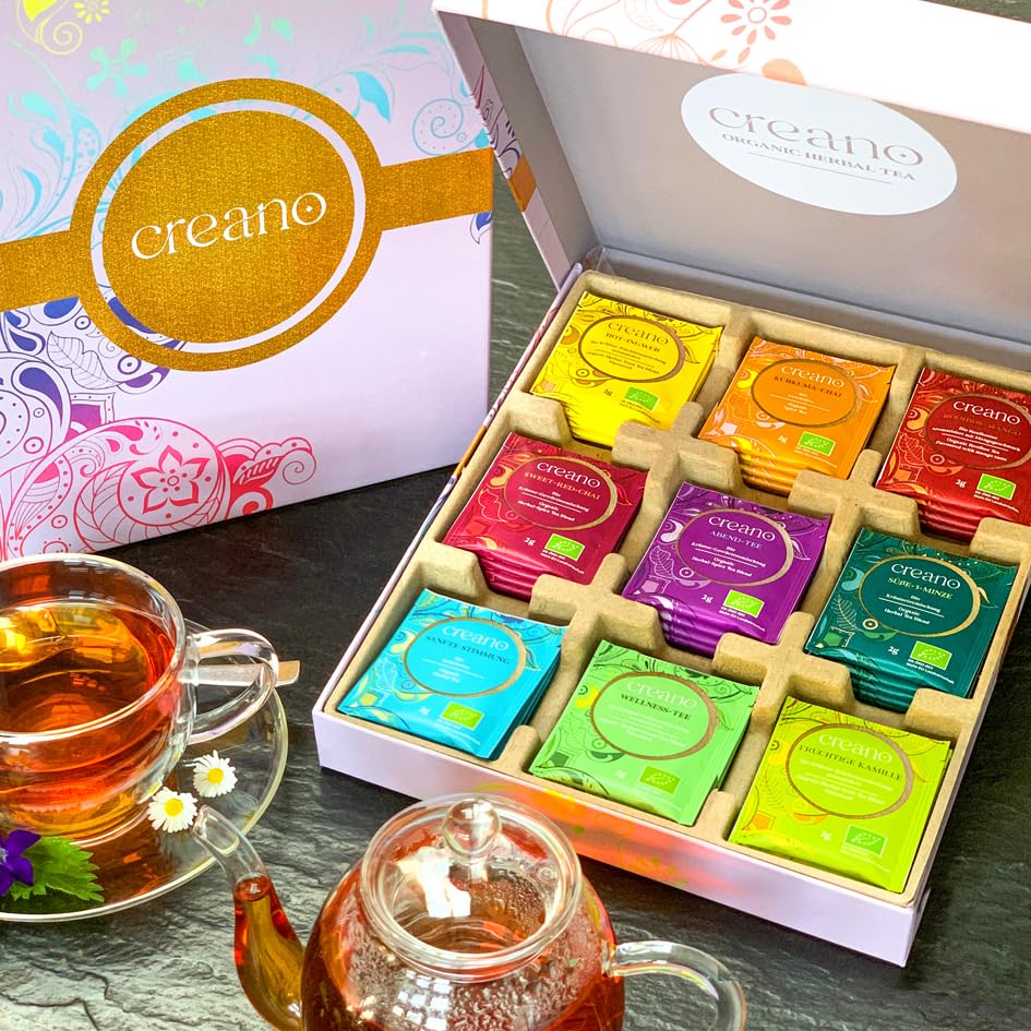 Creano Infusion aux fruits bio - Coffret cadeau - 27 sachets de thé bio en 9 variétés magnifiques - 54g*