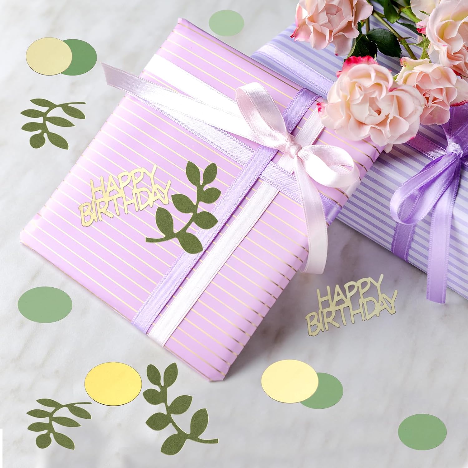200 Confettis Anniversaire Verts et Dorés, Confetti de Table Happy Birthday, Sauge Dispersée, Decoration Fete pour Femme Homme Fille Garçon 1 18 30 40 50 Ans