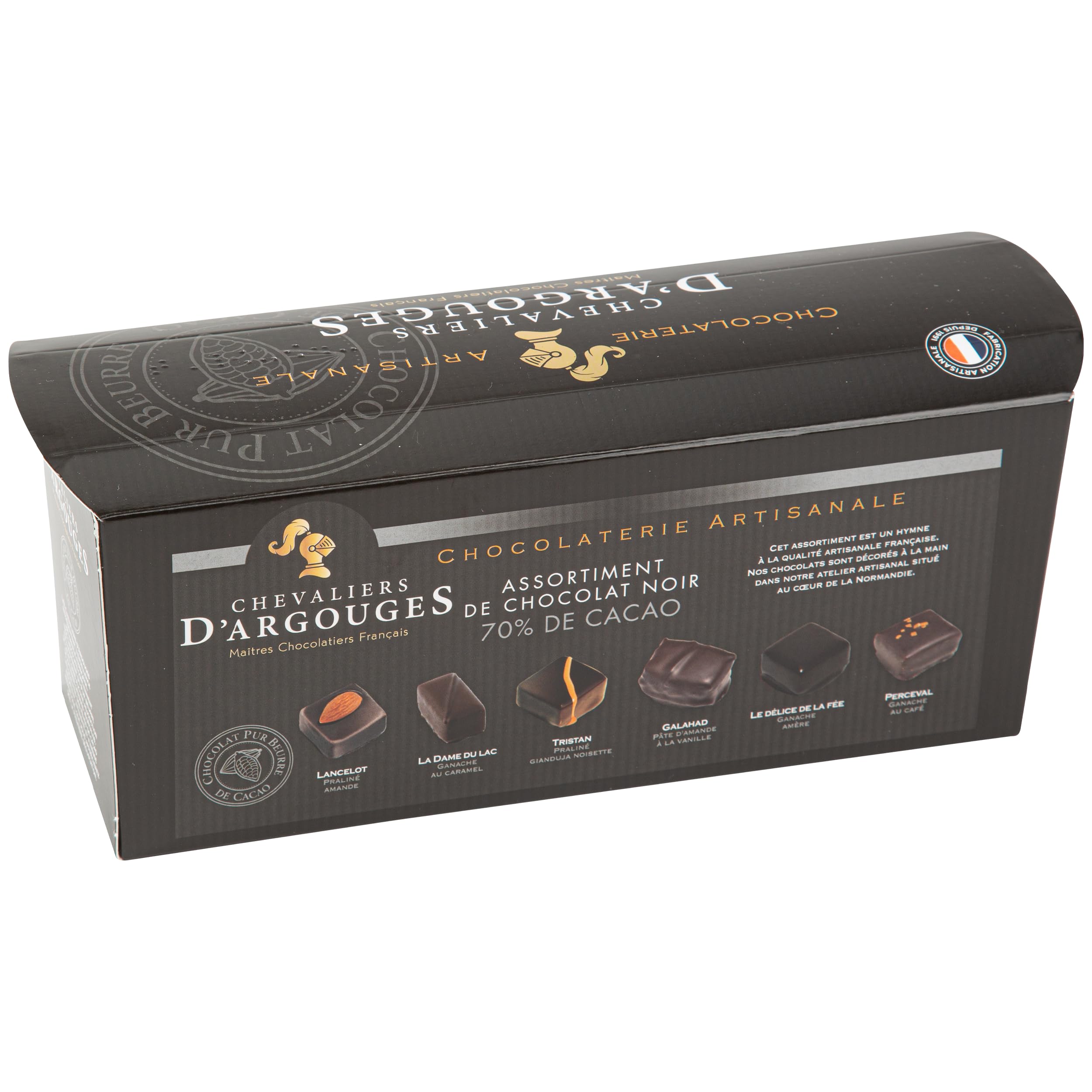 CHEVALIERS D'ARGOUGES Maîtres Chocolatiers Français - Assortiment de chocolats noir 70% - Ballotin dégustation 365g