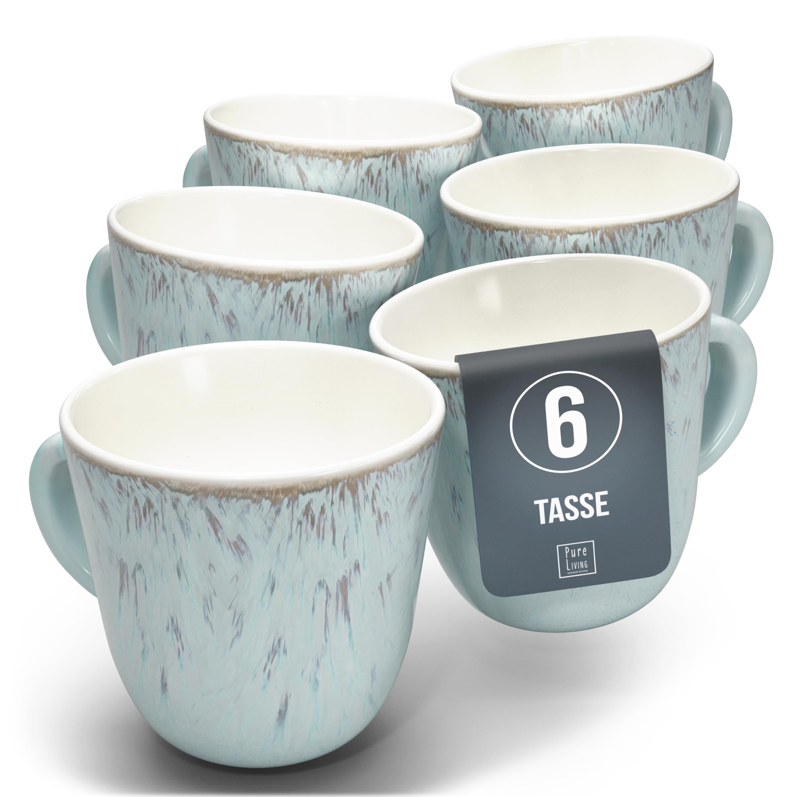 1.1.1.1. Ensemble de Vaisselle Rustique en Grès - Assiettes de Table Modernes Lavables au Lave-Vaisselle - Set de Vaisselle 6 Personnes Élégant en Bleu Fumé - Pure Living pour 6, Assiettes de Dîner