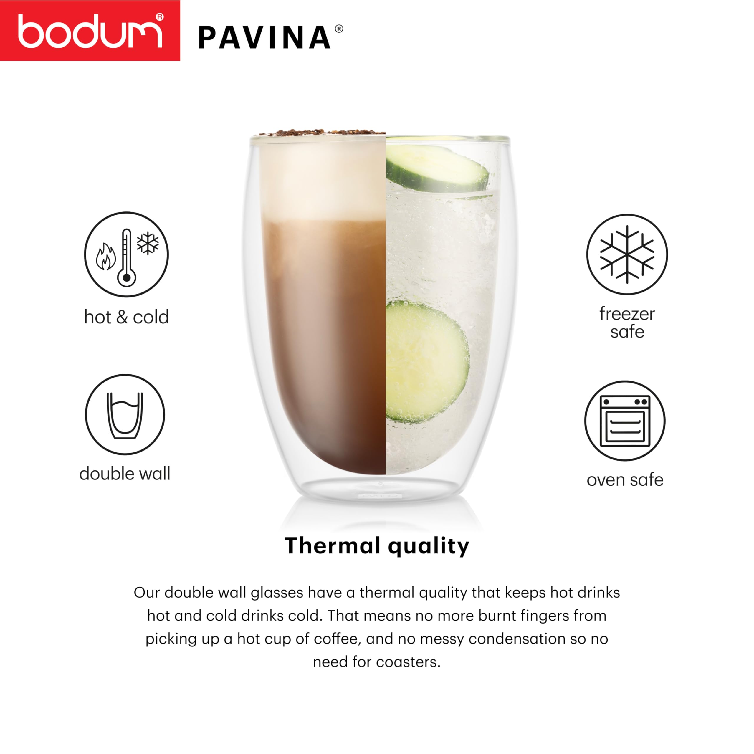 Bodum - 4559-10 - Pavina - Set de 2 Verres Double Paroi - 35 Cl - Transparent - 2 Unité