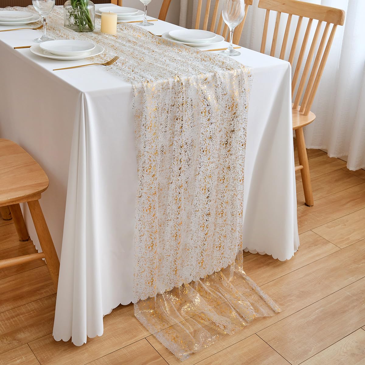 Chemin de table en mousseline de soie - Vert sauge - Décoration de table bohème - 70 cm x 3 m