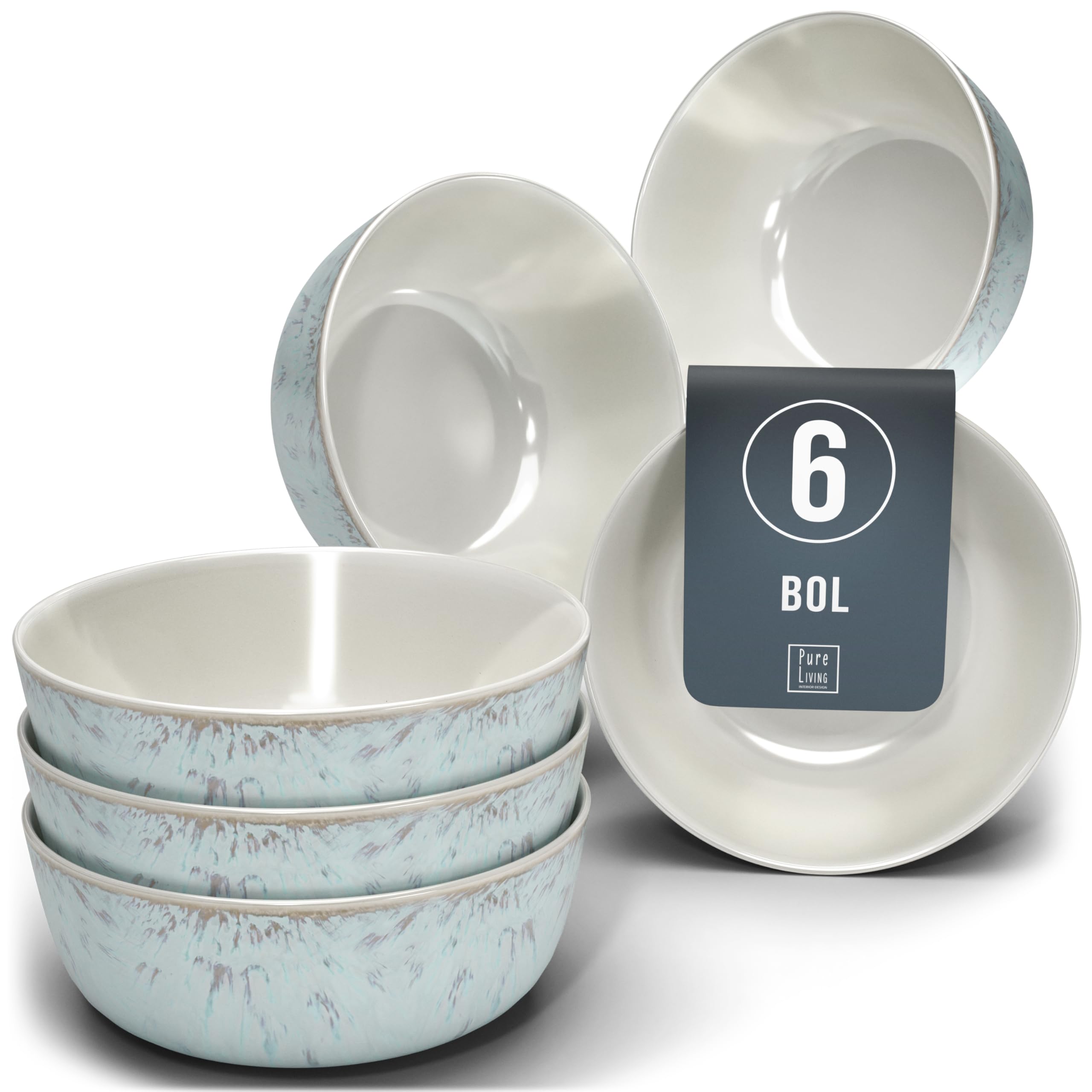 1.1.1.1. Ensemble de Vaisselle Rustique en Grès - Assiettes de Table Modernes Lavables au Lave-Vaisselle - Set de Vaisselle 6 Personnes Élégant en Bleu Fumé - Pure Living pour 6, Assiettes de Dîner
