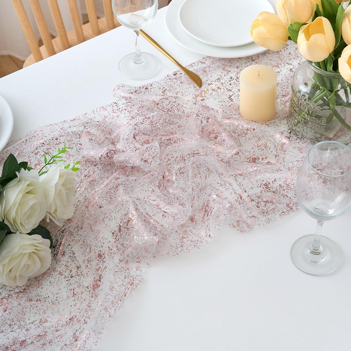 Chemin de table en mousseline de soie - Vert sauge - Décoration de table bohème - 70 cm x 3 m