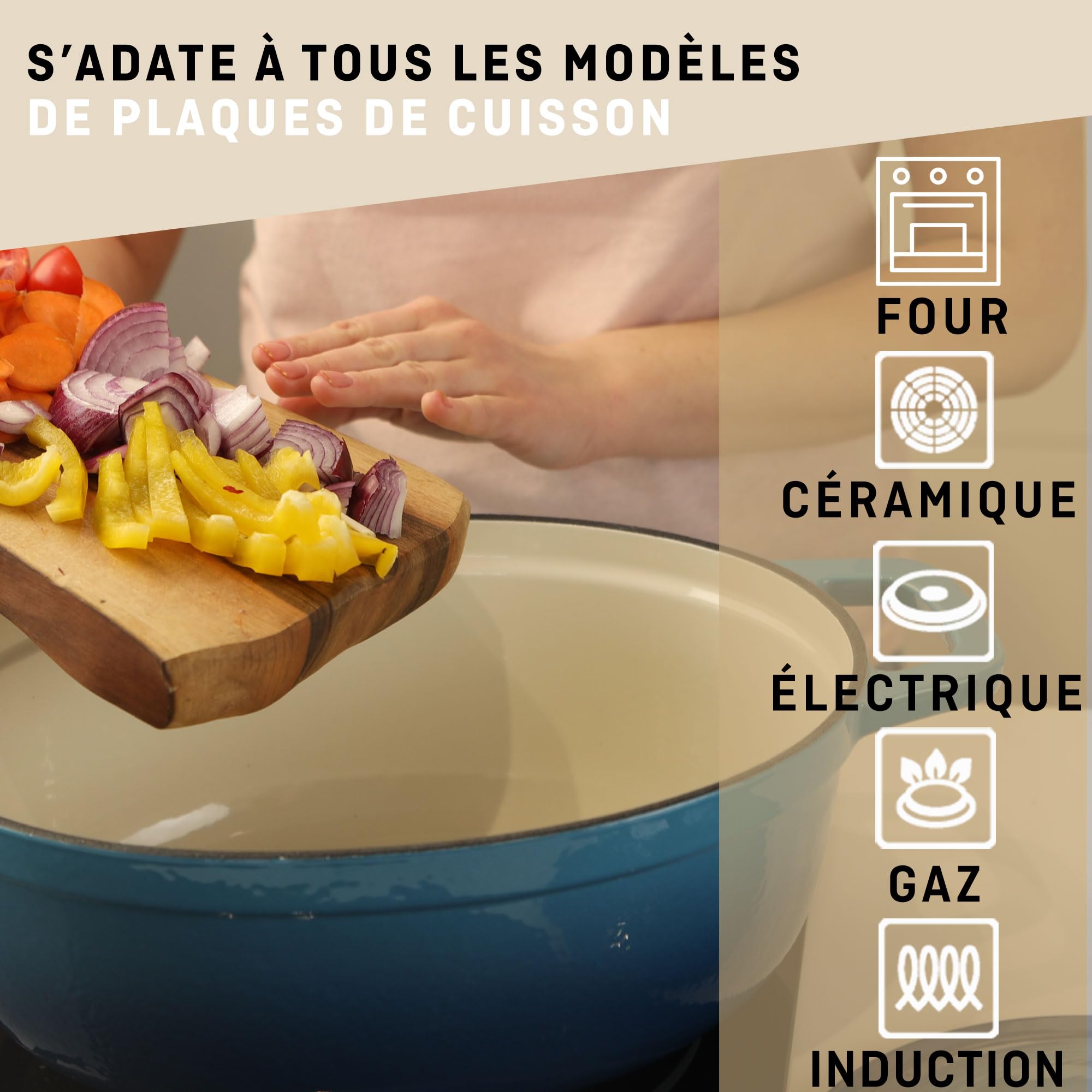 Cocotte Fonte Émaillée VeoHome Rouge 6L Ø28cm, Faitout Ultra Résistant,Marmite Compatible Induction/Gaz/Four, Cuisson Homogène, Saveurs Authentiques, Couvercle Relief