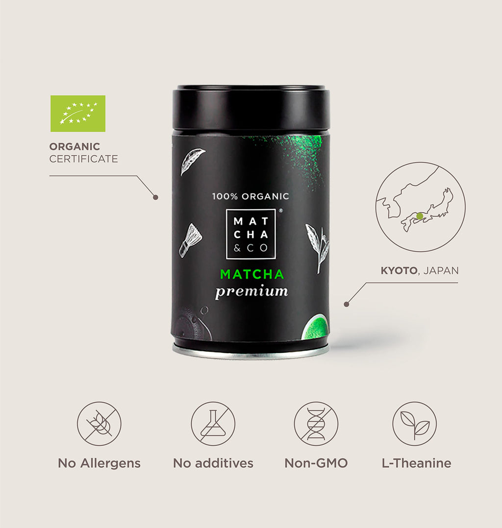 Matcha & CO Thé 100% biologique de qualité supérieure 80 g [qualité cérémonielle Premium]. Poudre de thé vert biologique du Japon. Thé biologique de qualité cérémonielle.