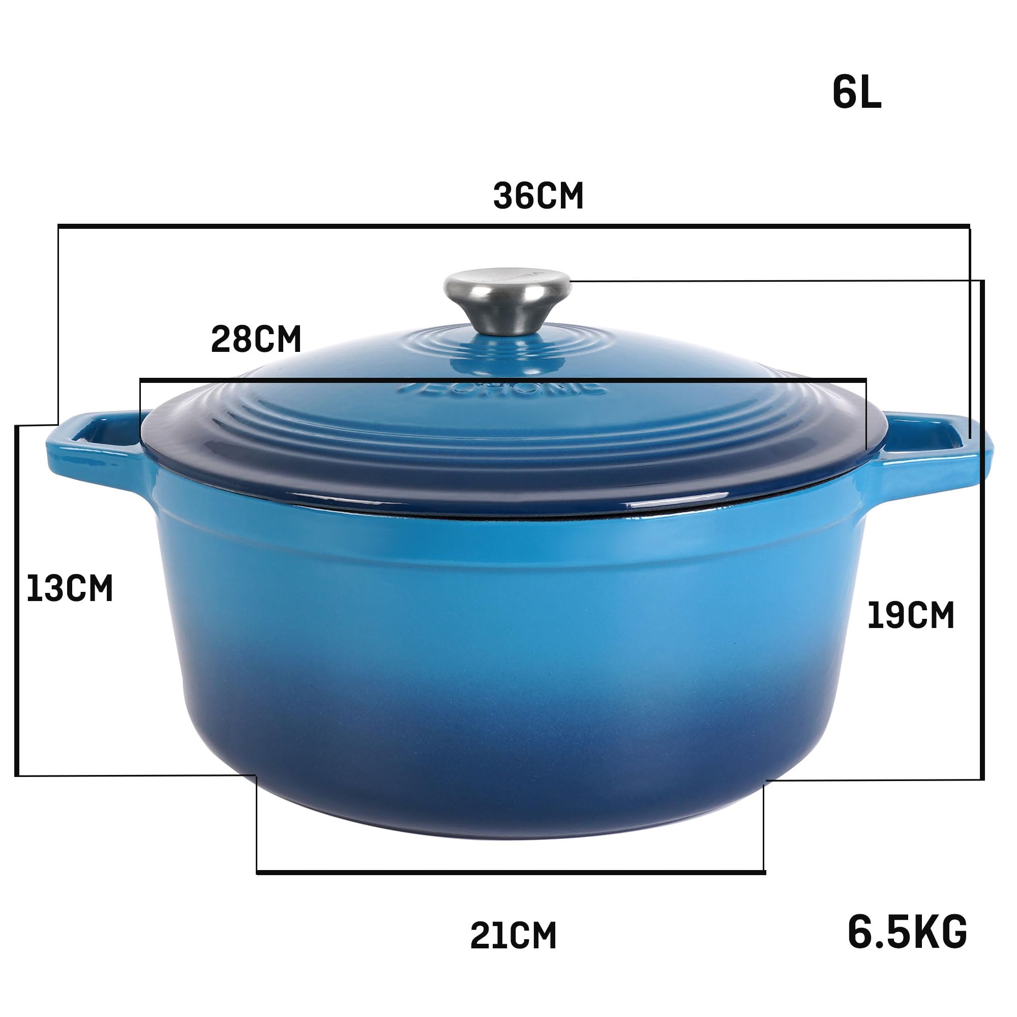 Cocotte Fonte Émaillée VeoHome Rouge 6L Ø28cm, Faitout Ultra Résistant,Marmite Compatible Induction/Gaz/Four, Cuisson Homogène, Saveurs Authentiques, Couvercle Relief