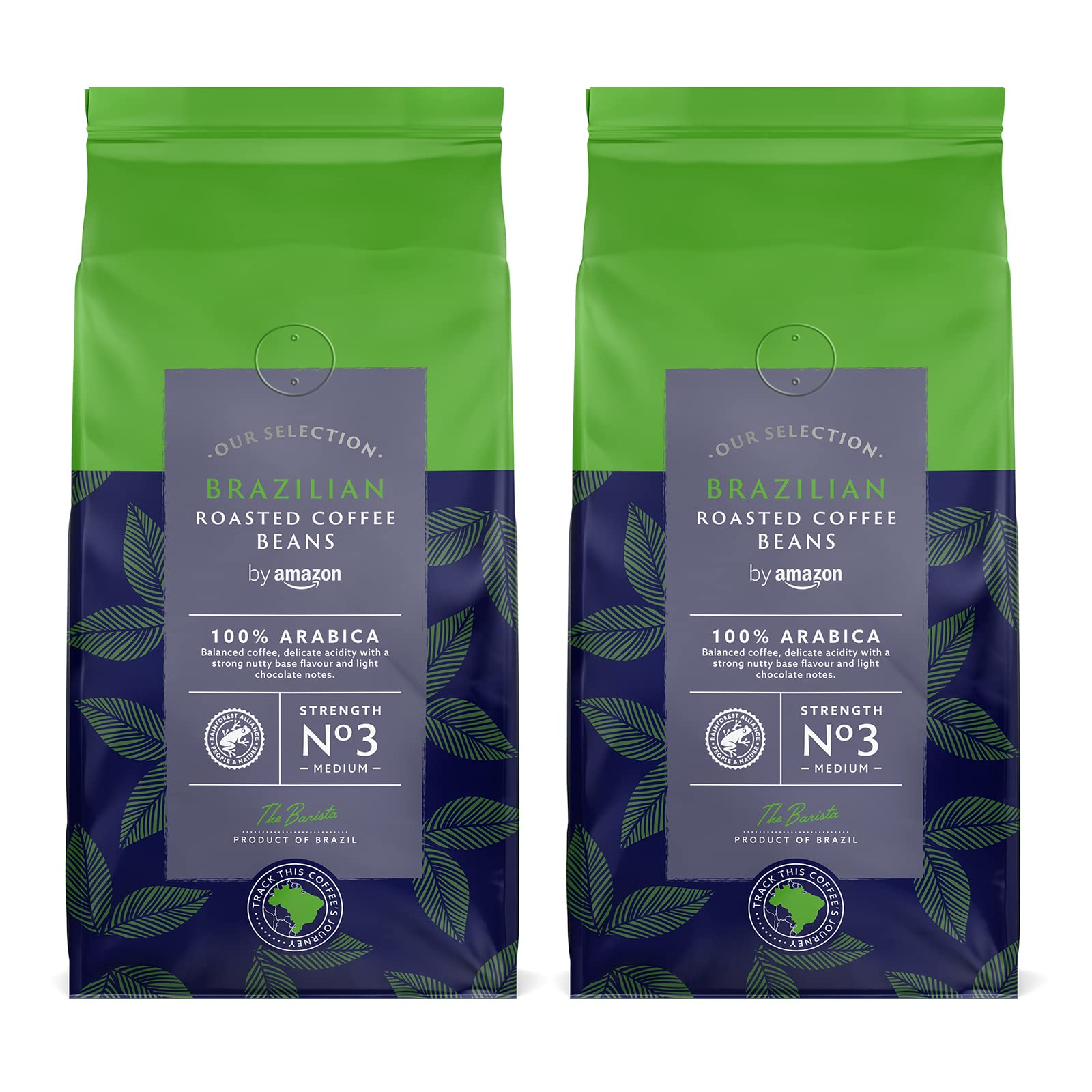 by Amazon Select Café en grains du Brésil, Torréfaction Moyenne, 1 kg (2 lot de 500g) - Certifié Rainforest Alliance