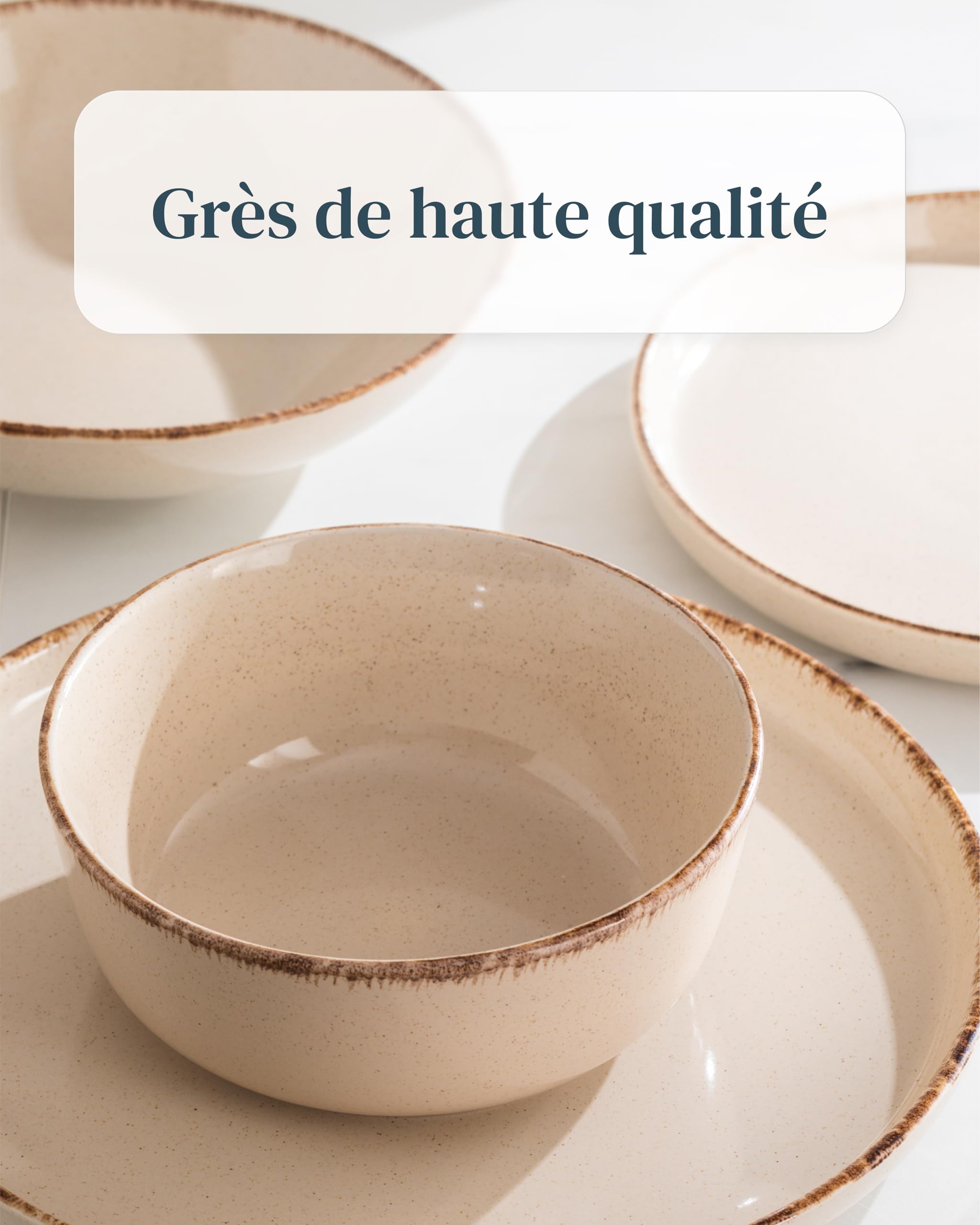 1.1.1.1. Ensemble de Vaisselle Rustique en Grès - Assiettes de Table Modernes Lavables au Lave-Vaisselle - Set de Vaisselle 6 Personnes Élégant en Bleu Fumé - Pure Living pour 6, Assiettes de Dîner