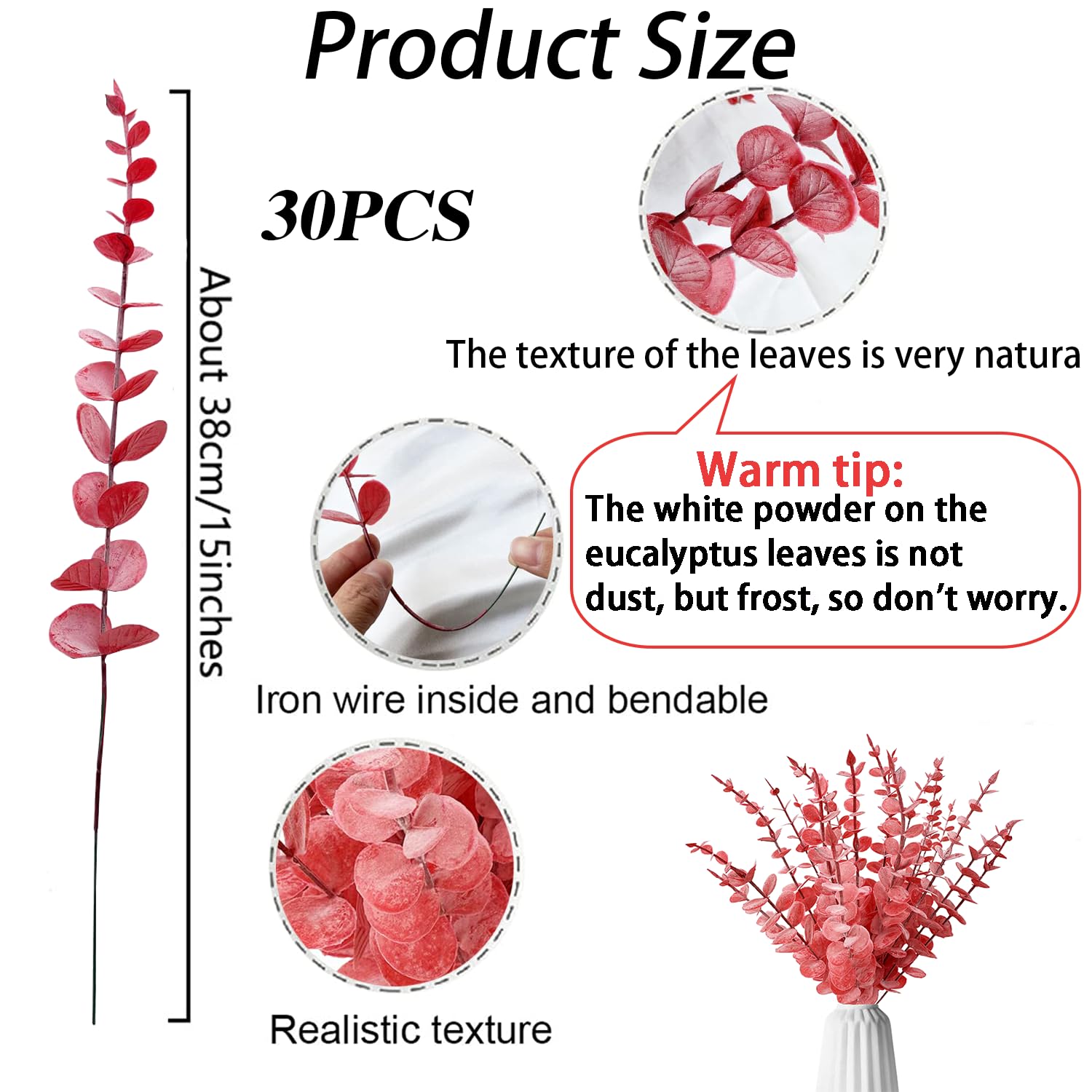 30Pcs Branches D'eucalyptus Artificielle Simulation, Eucalyptus Plante Feuille Artificielle,Eucalyptus Artificiel pour la Mariage Deco Salle de Bain Chambre à Coucher Décoration