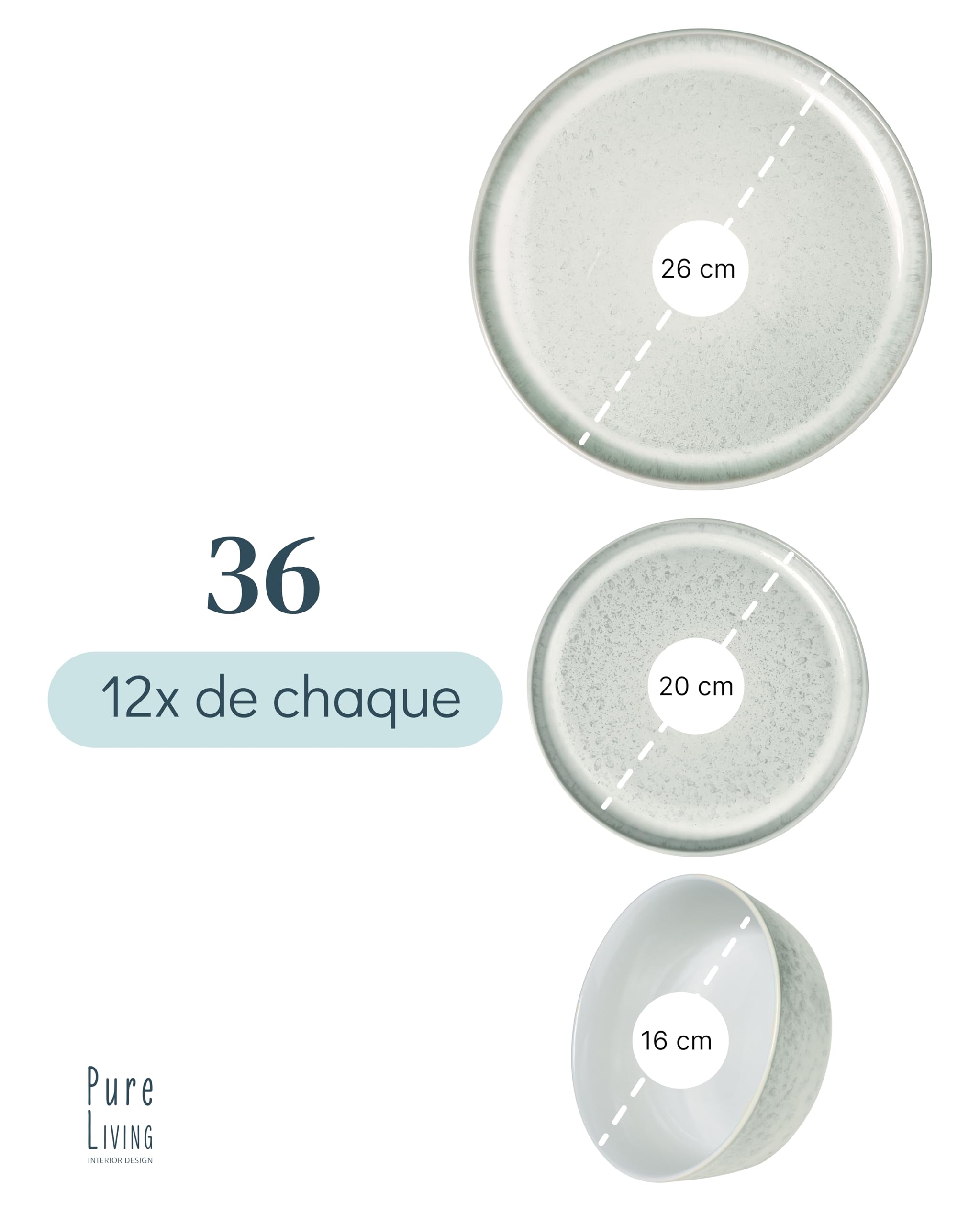 1.1.1.1. Ensemble de Vaisselle Rustique en Grès - Assiettes de Table Modernes Lavables au Lave-Vaisselle - Set de Vaisselle 6 Personnes Élégant en Bleu Fumé - Pure Living pour 6, Assiettes de Dîner