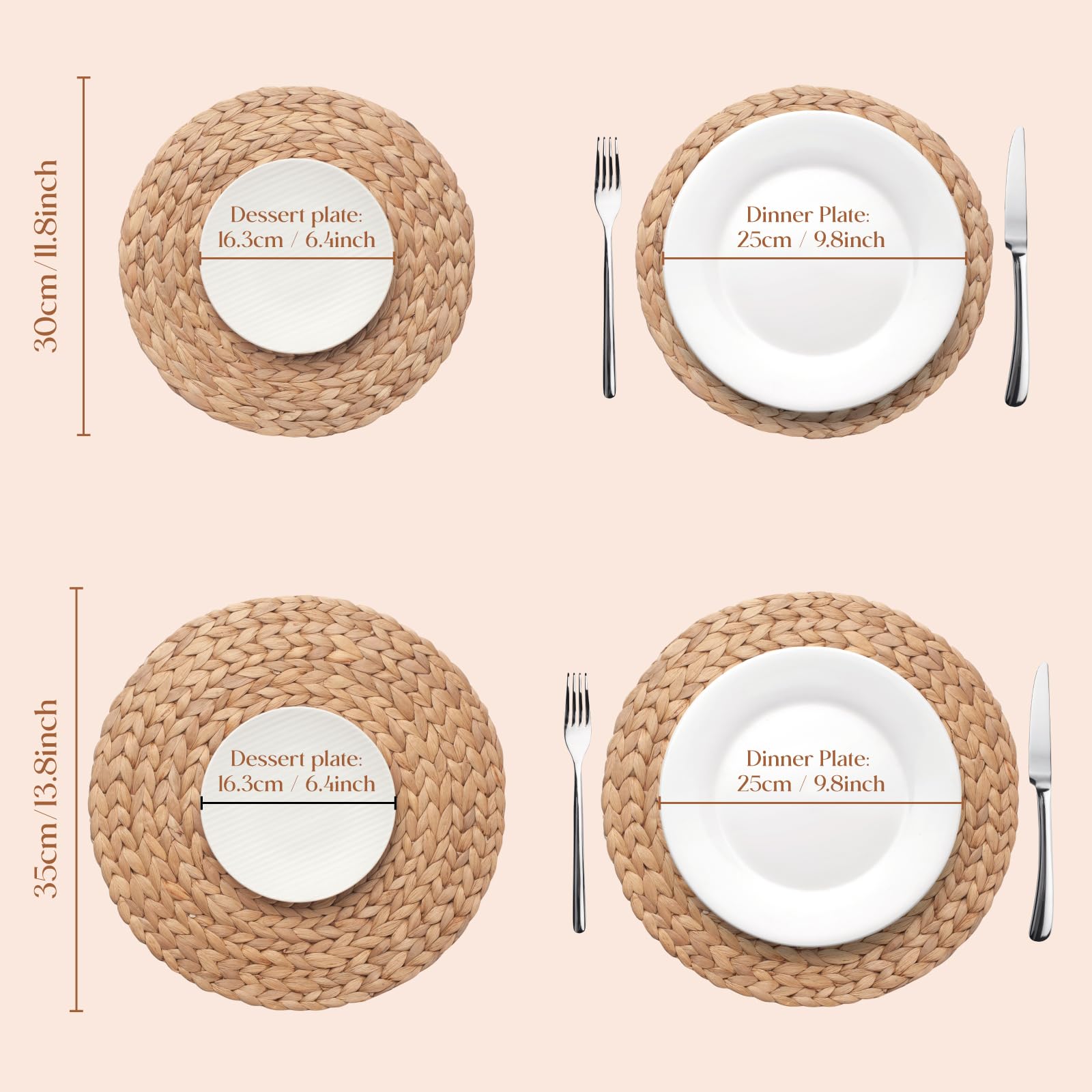 1.1.1. YANGQIHOME Set de Table Rond (Lot de 6) - Dessous de Plats en Jacinthe d'eau Naturelle et Paille Tressée pour Table de Salle à Manger (30 cm)