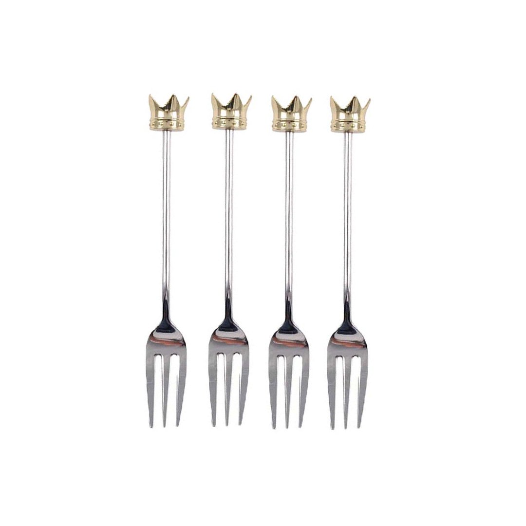 Fourchettes à dessert couronne dorée - lot de 4