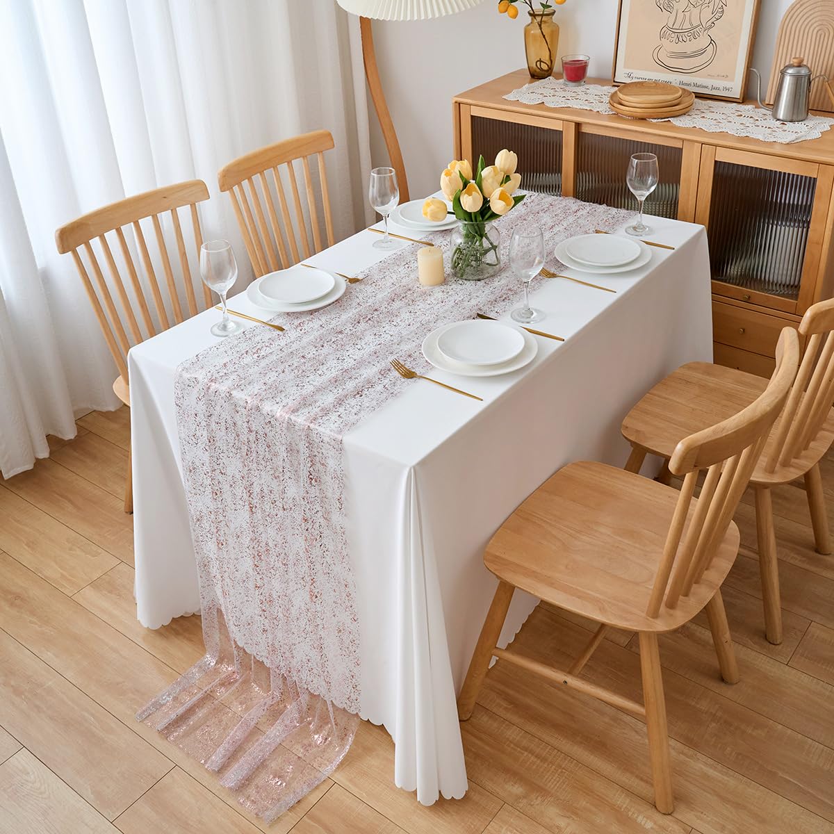 Chemin de table en mousseline de soie - Vert sauge - Décoration de table bohème - 70 cm x 3 m