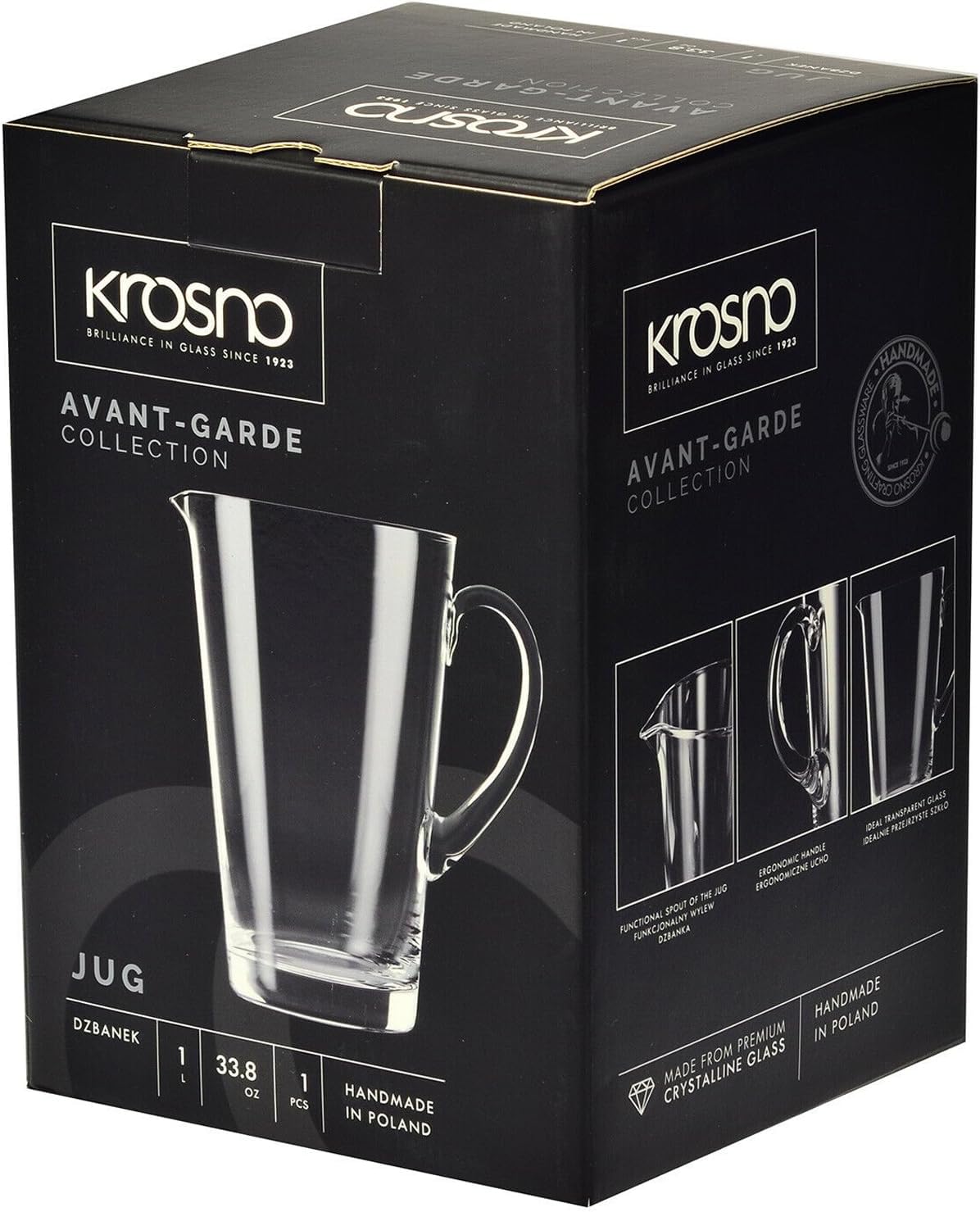 Carafe à Eau Avant-Garde | 1000ML | Moderne | Fait main | Verre cristallin | Parfait pour la maison et les restaurants | Passe au lave-vaisselle | Verre sans plomb | Résistant aux rayures