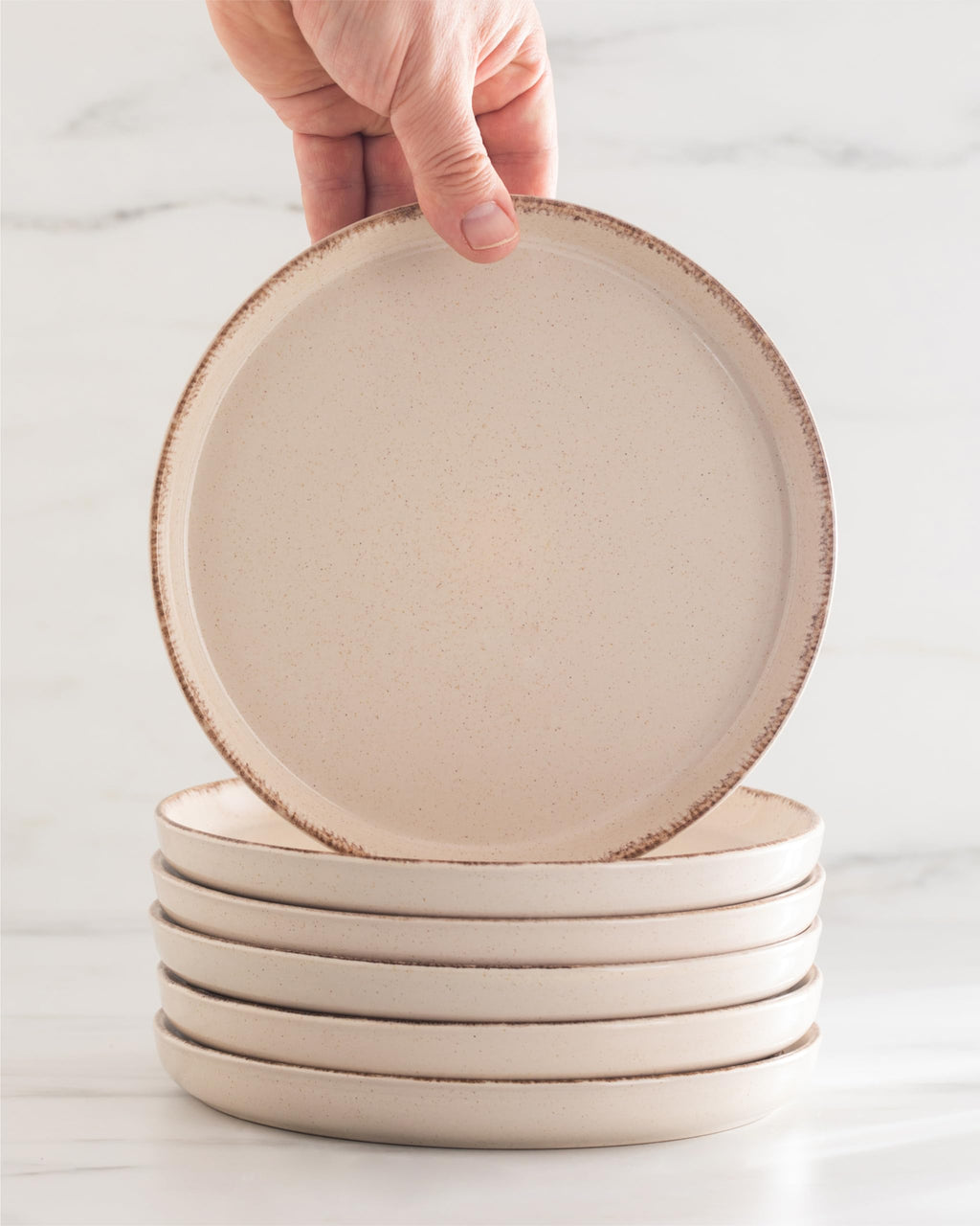 1.1.1.1. Ensemble de Vaisselle Rustique en Grès - Assiettes de Table Modernes Lavables au Lave-Vaisselle - Set de Vaisselle 6 Personnes Élégant en Bleu Fumé - Pure Living pour 6, Assiettes de Dîner