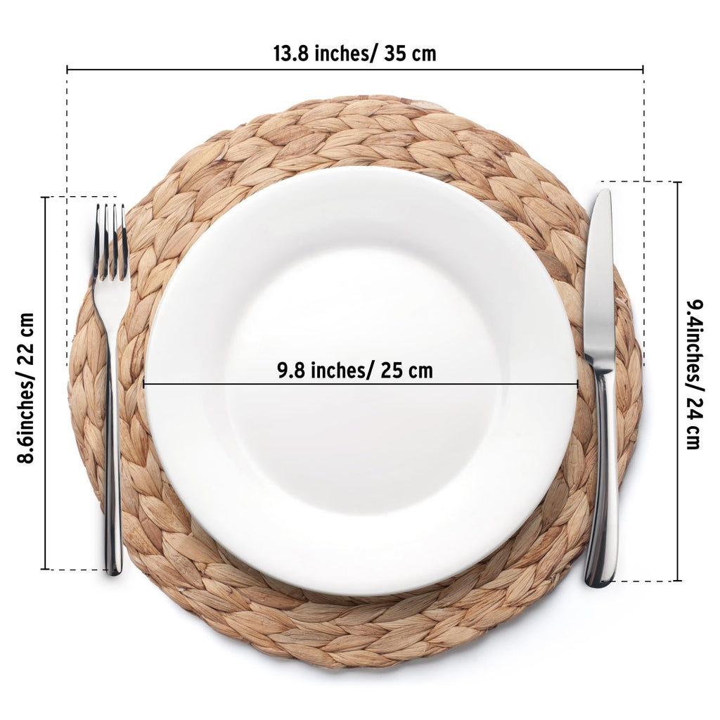 1.1.1. YANGQIHOME Set de Table Rond (Lot de 6) - Dessous de Plats en Jacinthe d'eau Naturelle et Paille Tressée pour Table de Salle à Manger (30 cm)