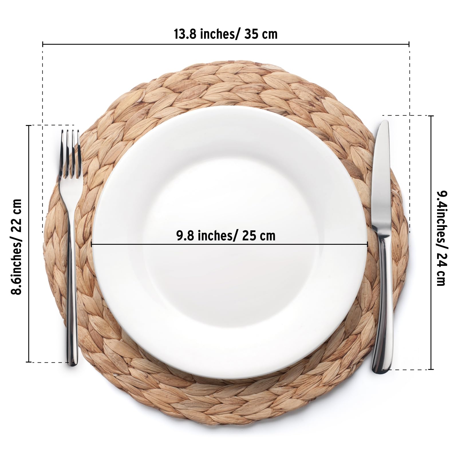 1.1.1. YANGQIHOME Set de Table Rond (Lot de 6) - Dessous de Plats en Jacinthe d'eau Naturelle et Paille Tressée pour Table de Salle à Manger (30 cm)