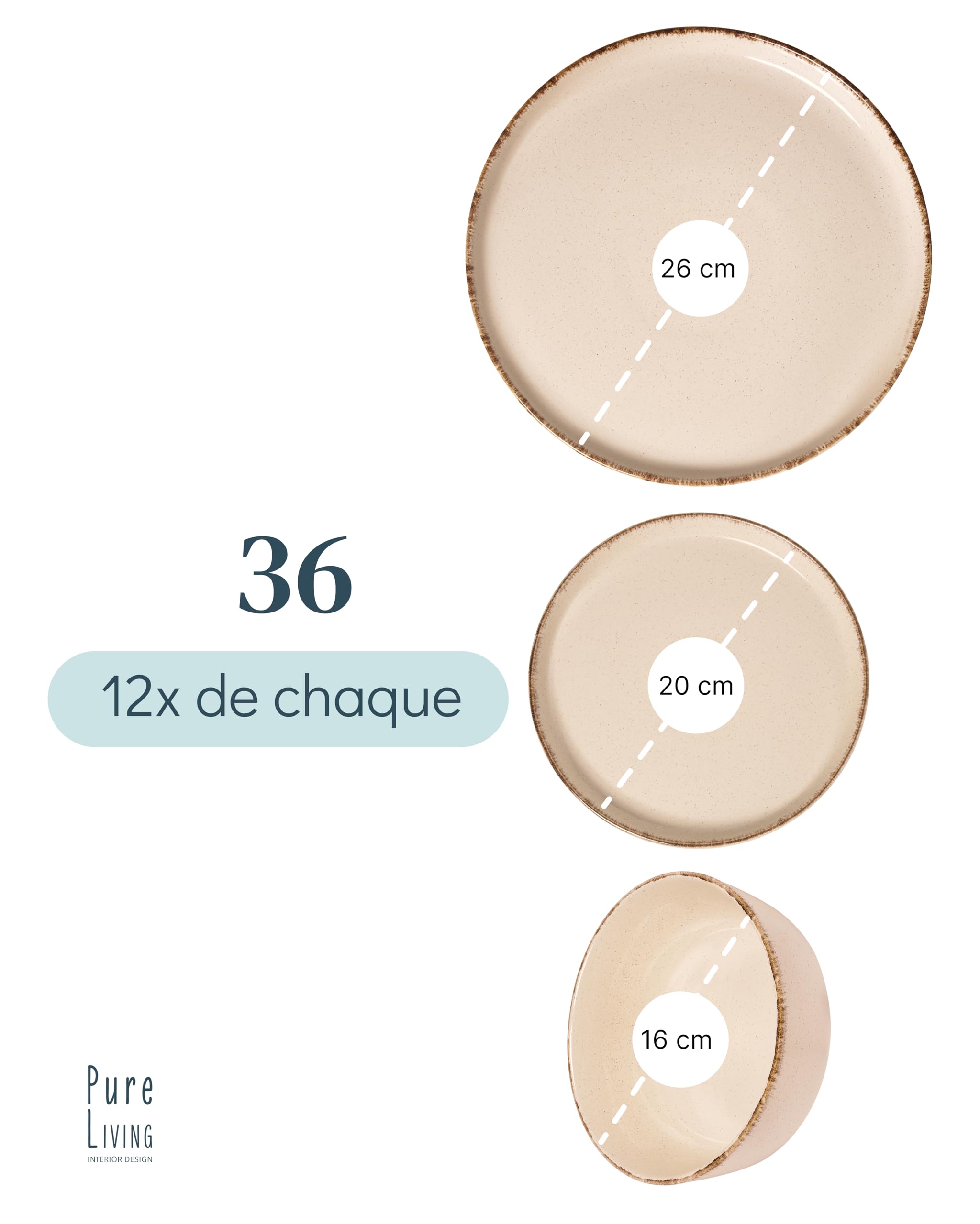 1.1.1.1. Ensemble de Vaisselle Rustique en Grès - Assiettes de Table Modernes Lavables au Lave-Vaisselle - Set de Vaisselle 6 Personnes Élégant en Bleu Fumé - Pure Living pour 6, Assiettes de Dîner
