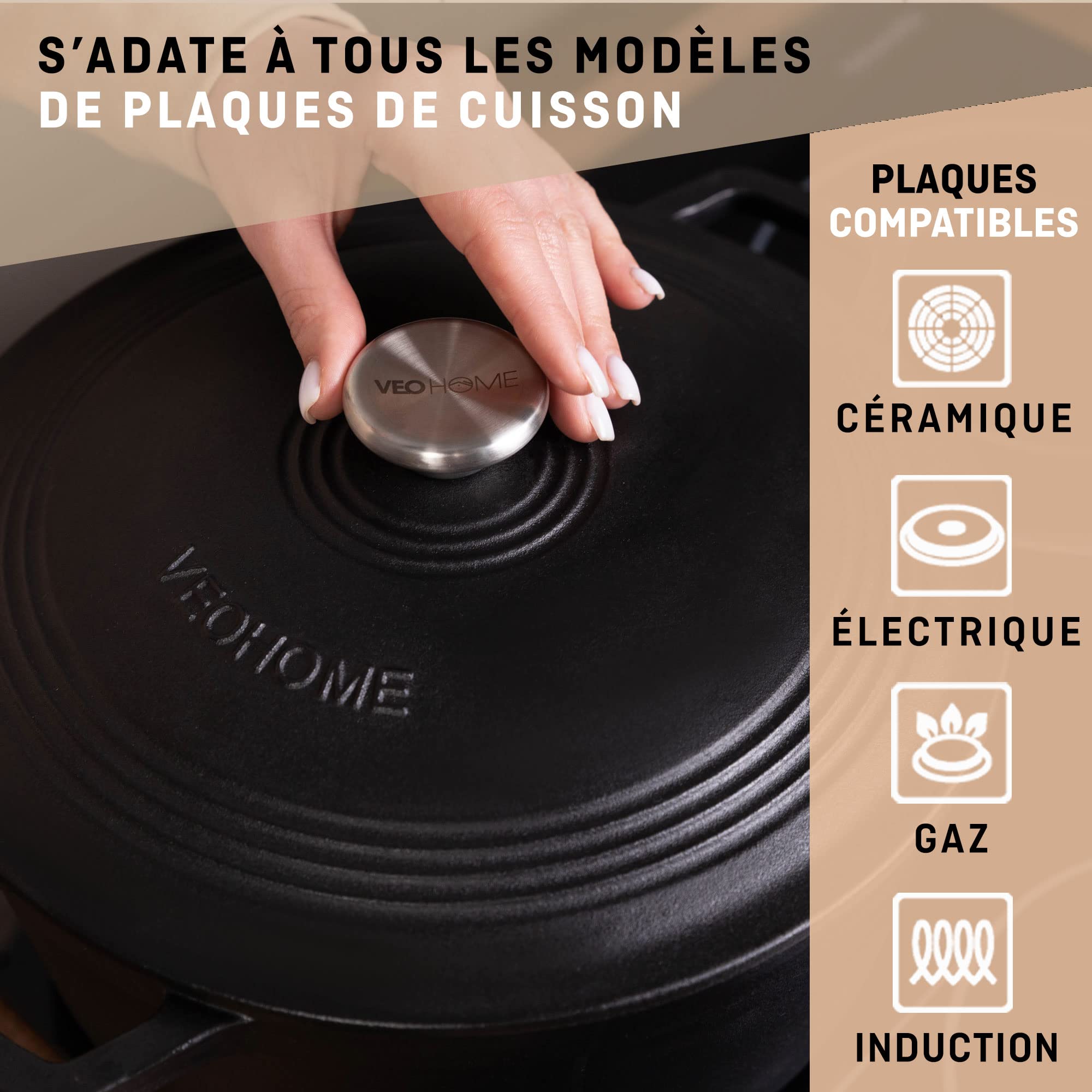 Cocotte Fonte Émaillée VeoHome Rouge 6L Ø28cm, Faitout Ultra Résistant,Marmite Compatible Induction/Gaz/Four, Cuisson Homogène, Saveurs Authentiques, Couvercle Relief