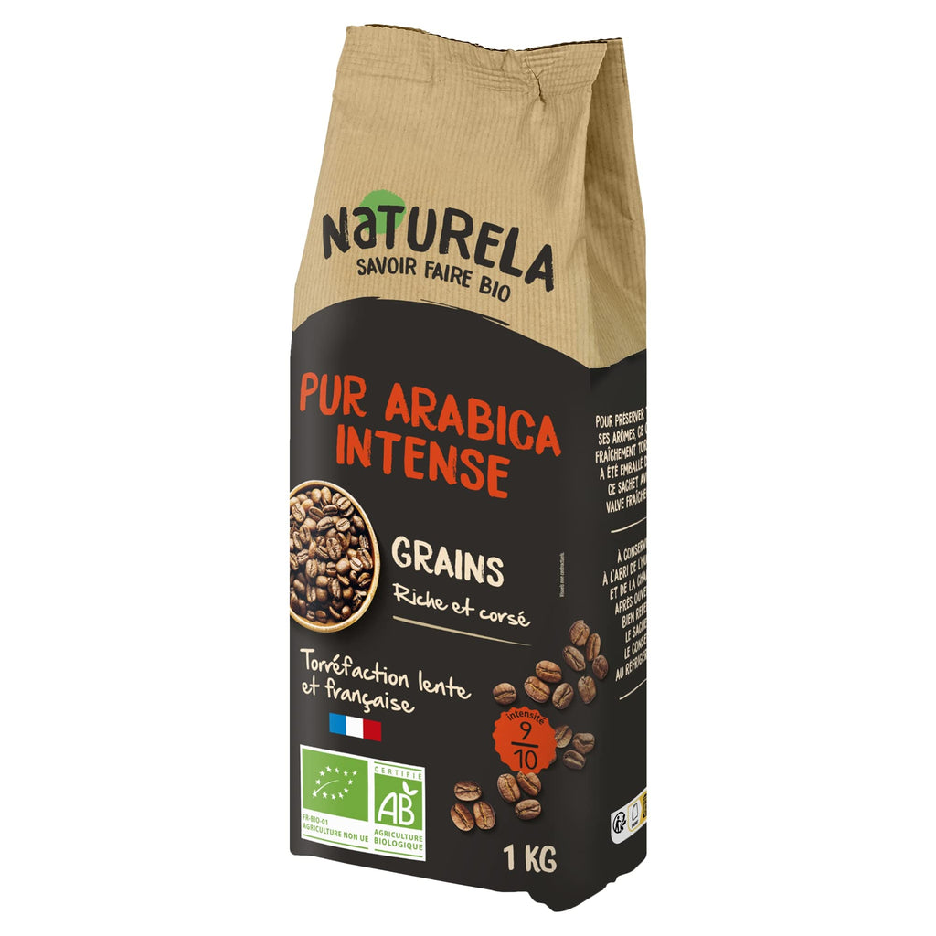 NATURELA - Café Grains Bio - Classique Arabica - 100% Arabica - Gamme Signature - Torréfaction Lente - Fabriqué en France - 1 kg