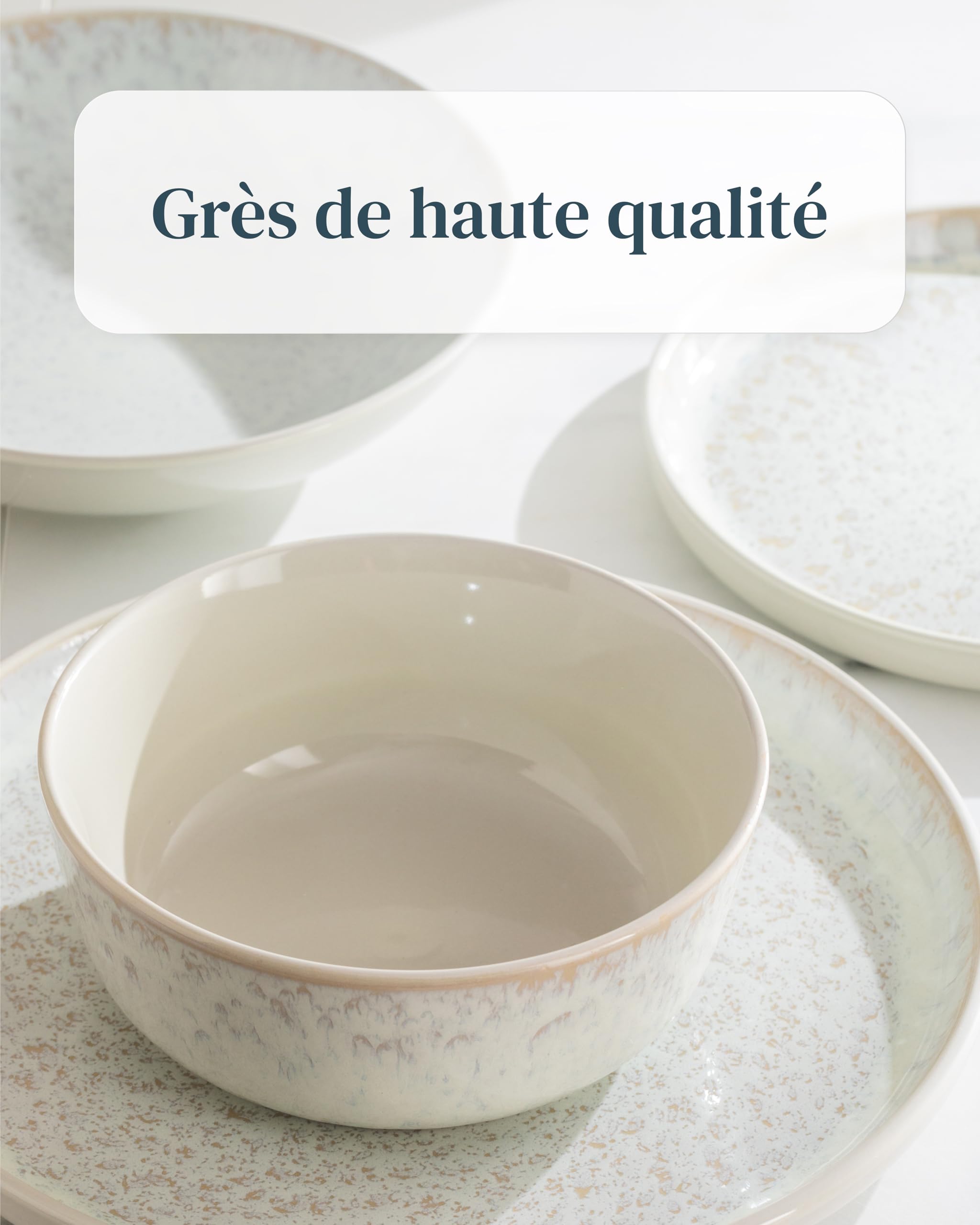 1.1.1.1. Ensemble de Vaisselle Rustique en Grès - Assiettes de Table Modernes Lavables au Lave-Vaisselle - Set de Vaisselle 6 Personnes Élégant en Bleu Fumé - Pure Living pour 6, Assiettes de Dîner