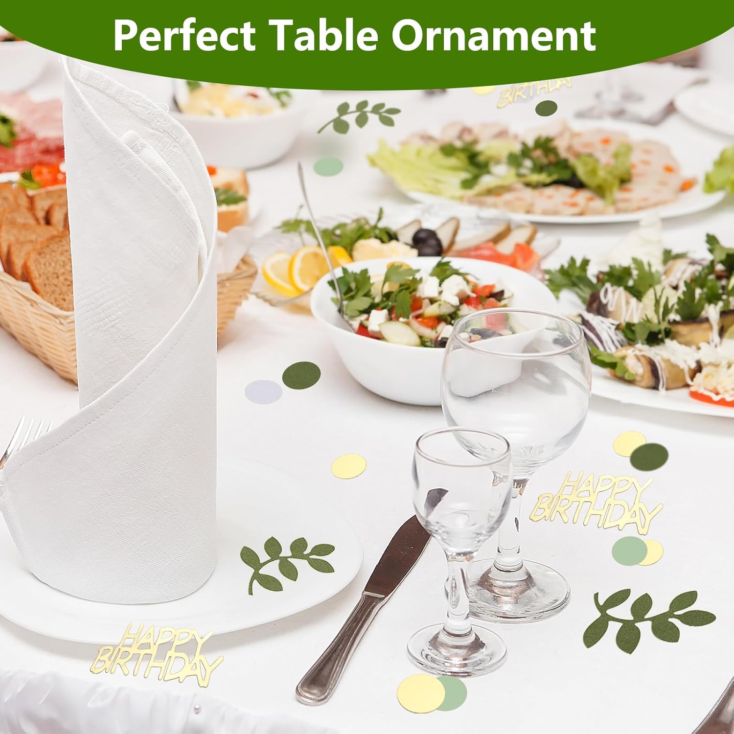 200 Confettis Anniversaire Verts et Dorés, Confetti de Table Happy Birthday, Sauge Dispersée, Decoration Fete pour Femme Homme Fille Garçon 1 18 30 40 50 Ans